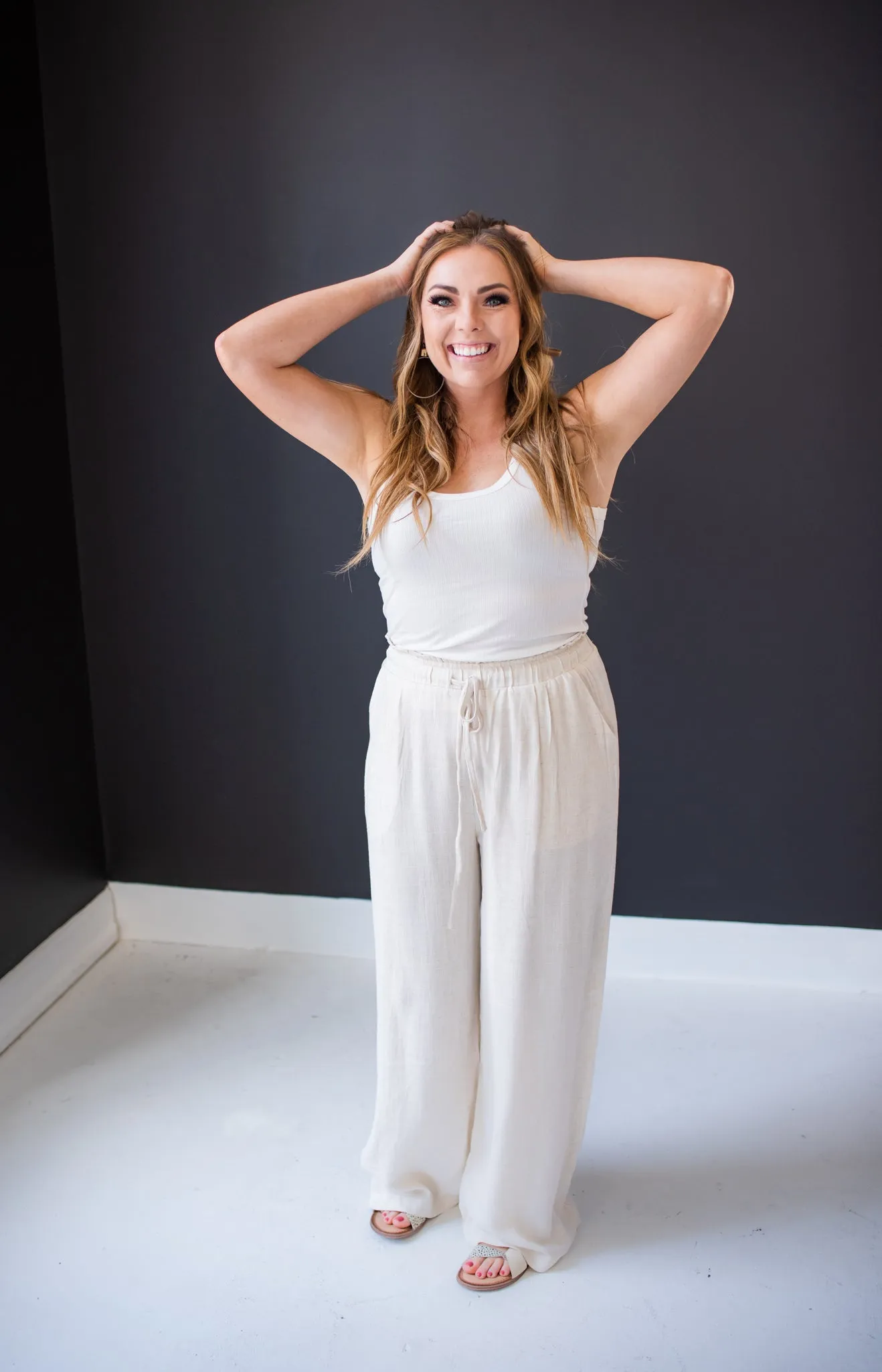 Oatmeal Wide Leg Linen Pants