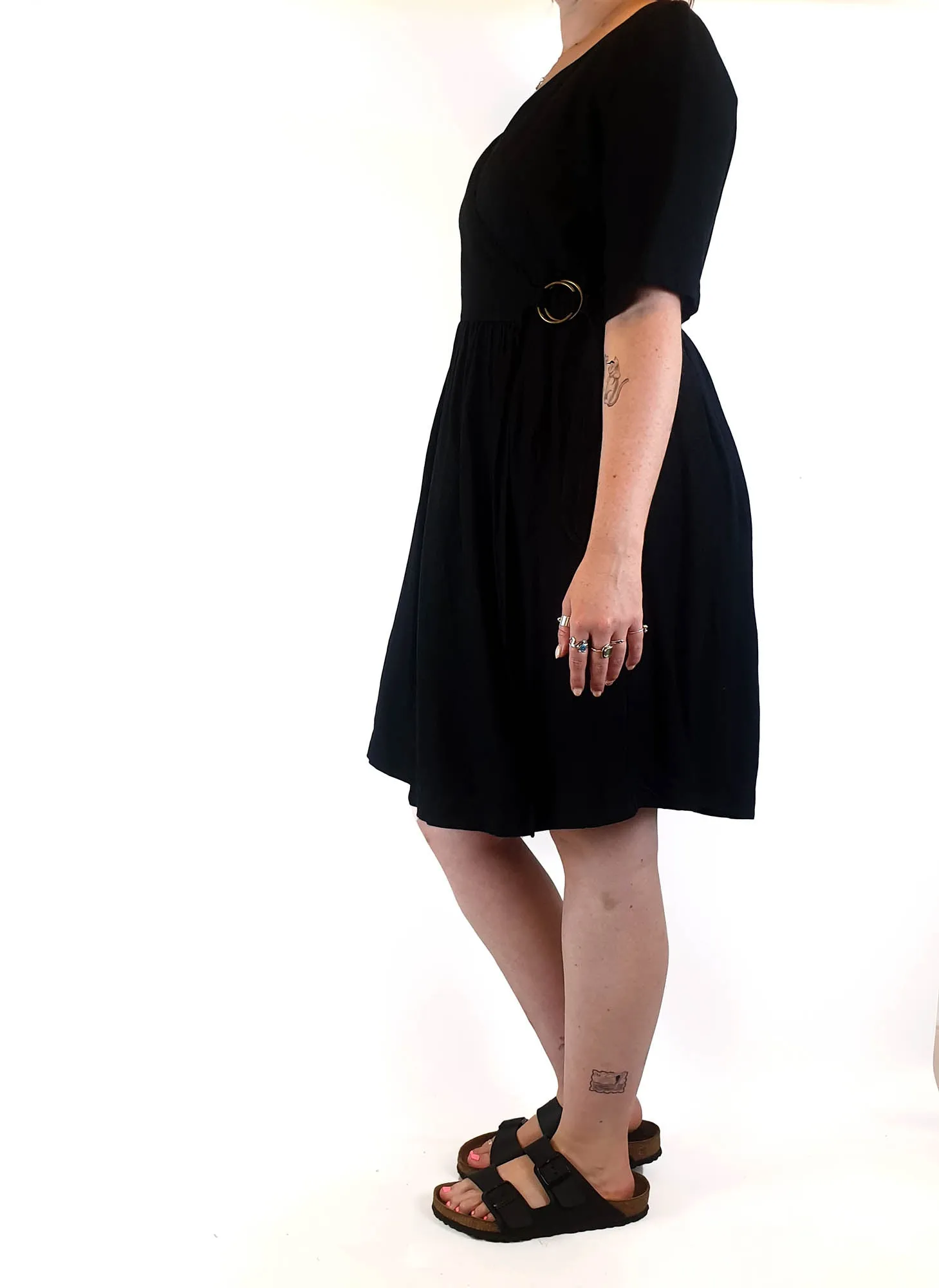 Obus black wrap linen mix dress size 3 / AU 12
