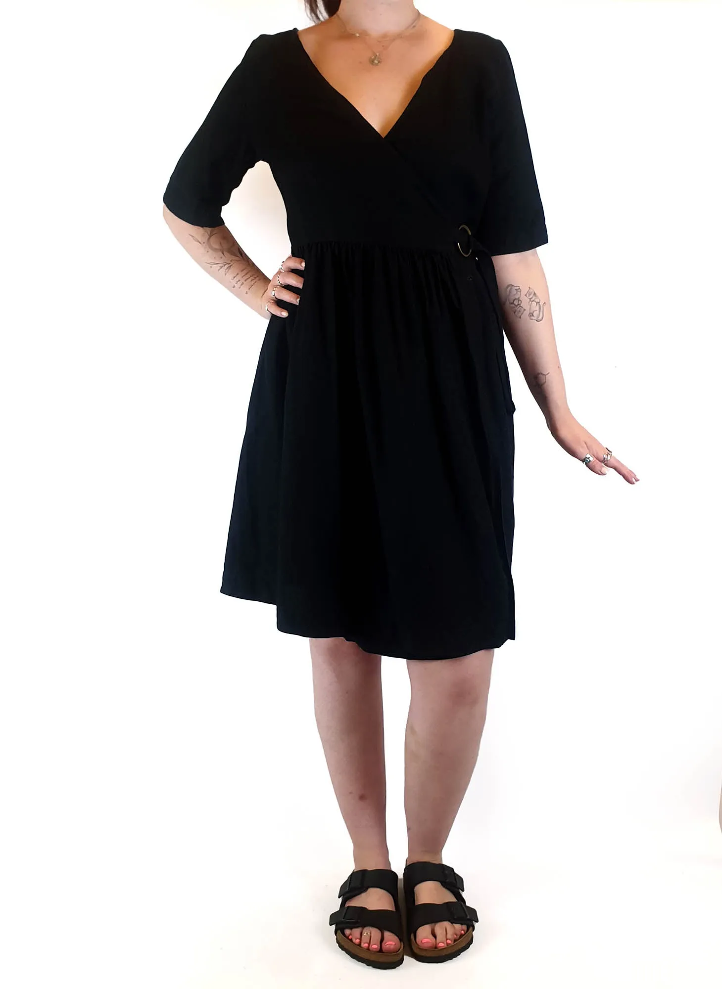 Obus black wrap linen mix dress size 3 / AU 12