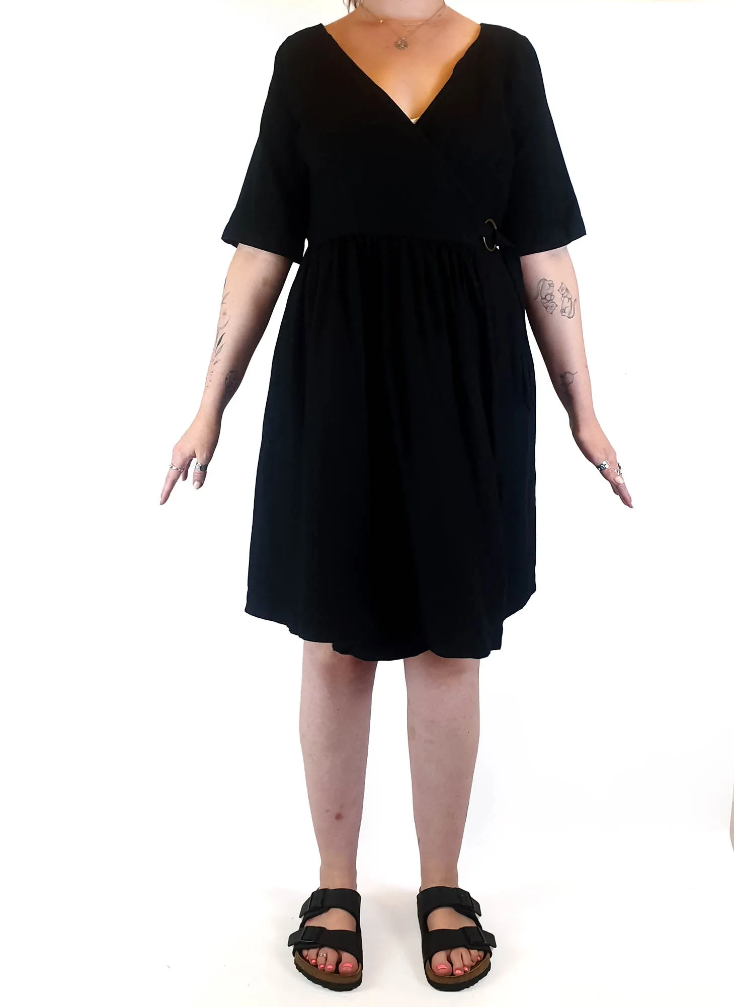 Obus black wrap linen mix dress size 3 / AU 12