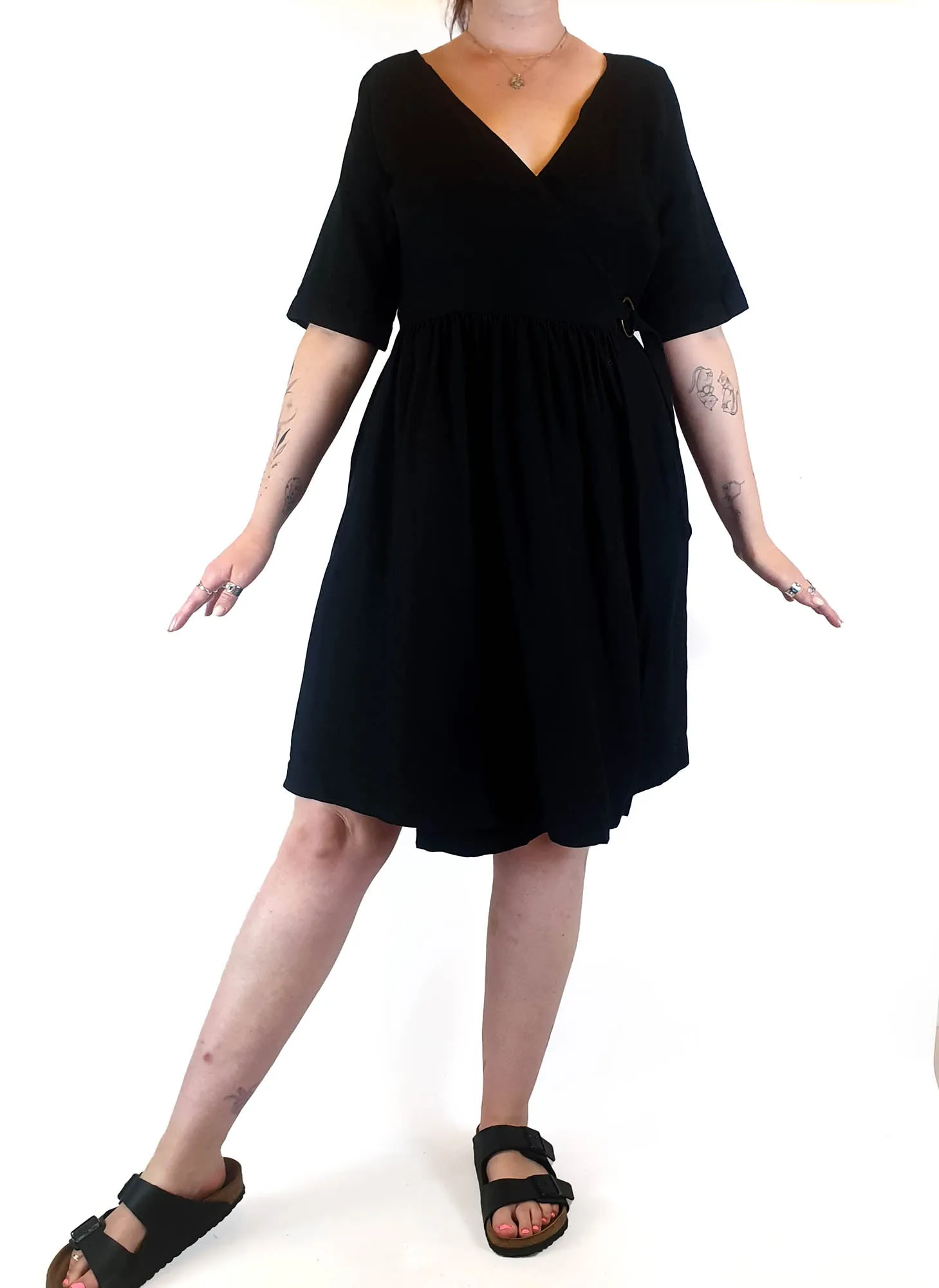 Obus black wrap linen mix dress size 3 / AU 12