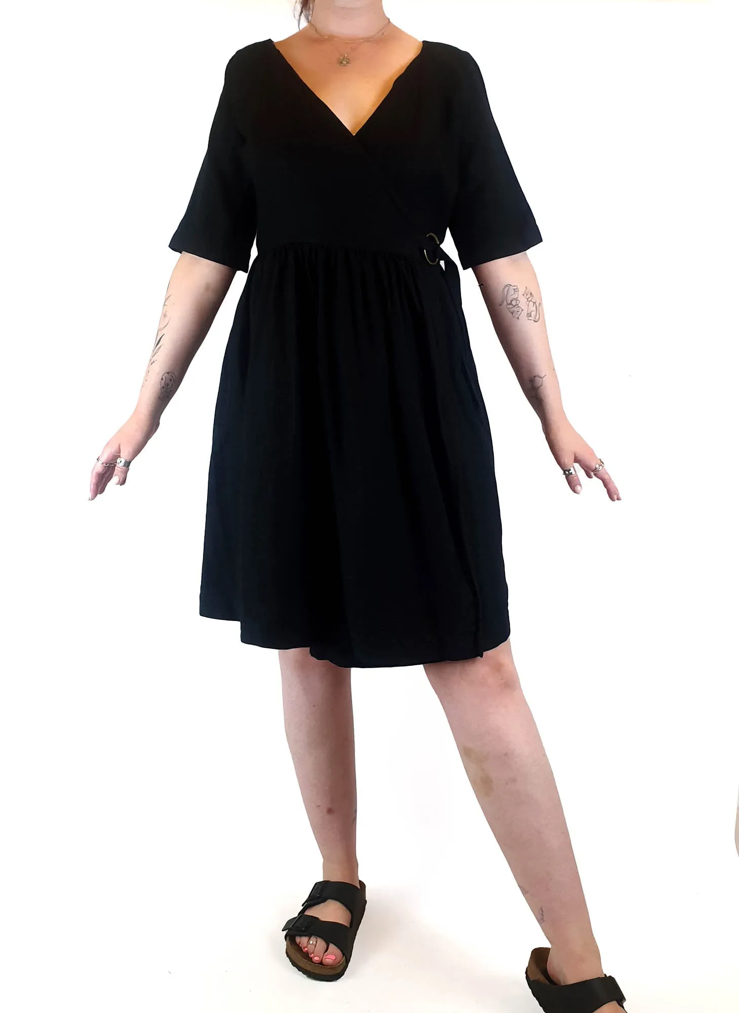 Obus black wrap linen mix dress size 3 / AU 12