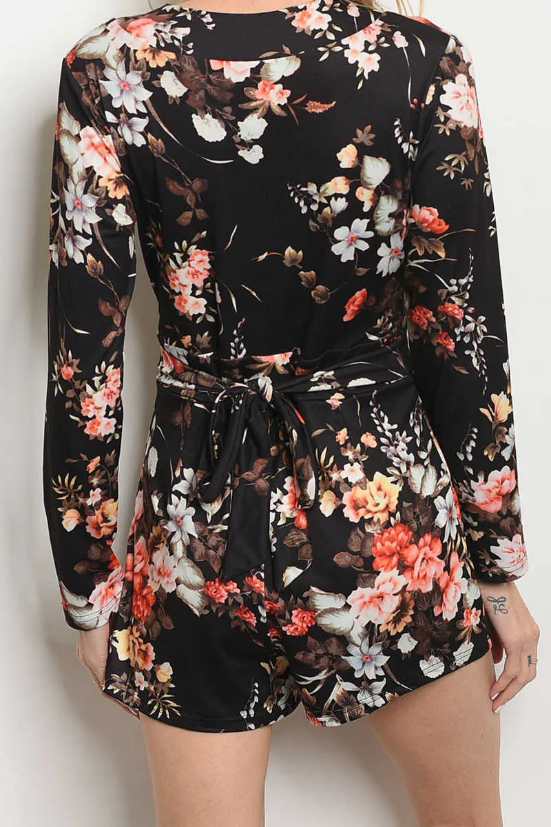 Once Upon An Outfit - Floral Wrap Romper Black