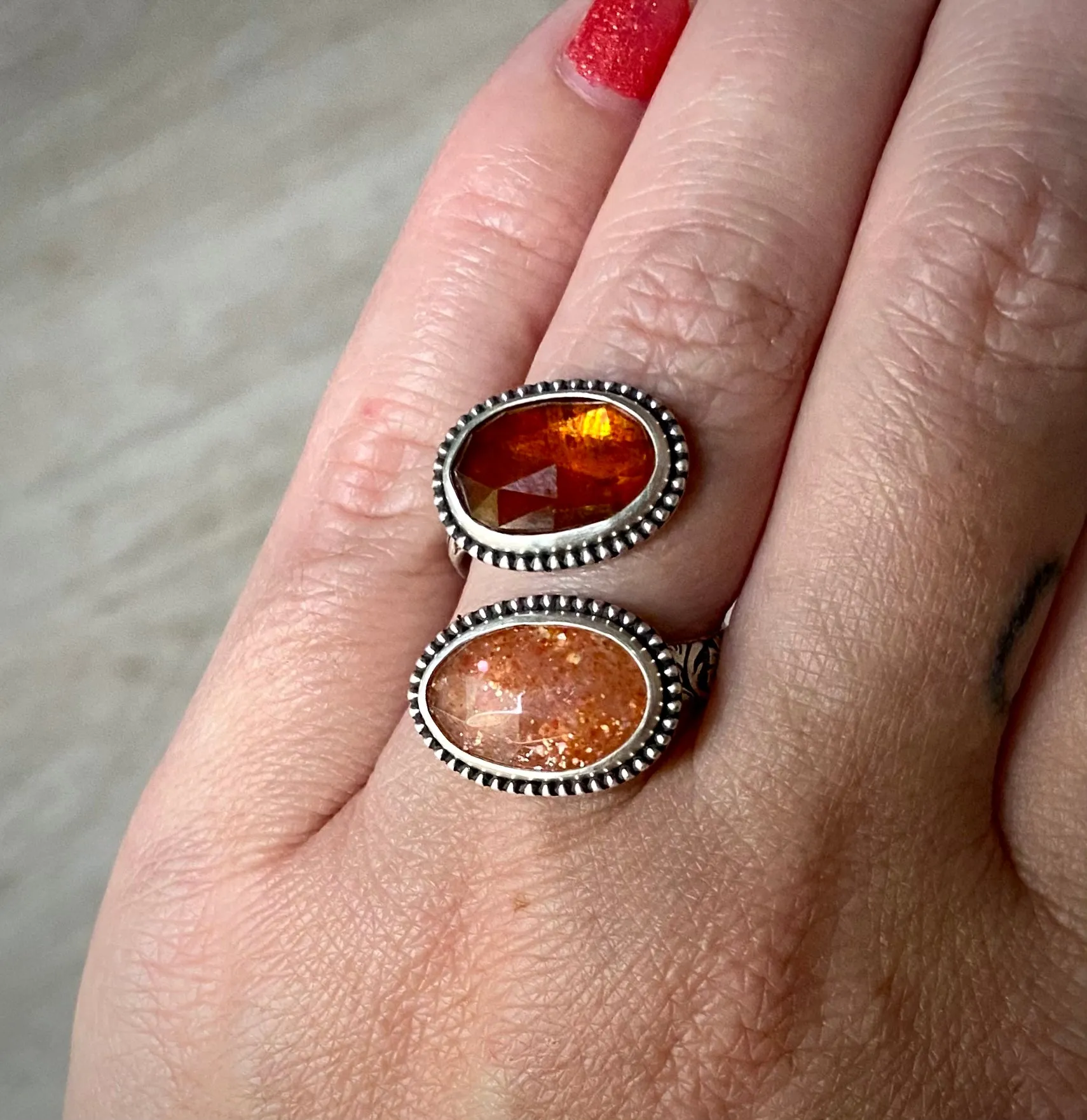 Orange Kyanite & Sunstone Wrap Ring