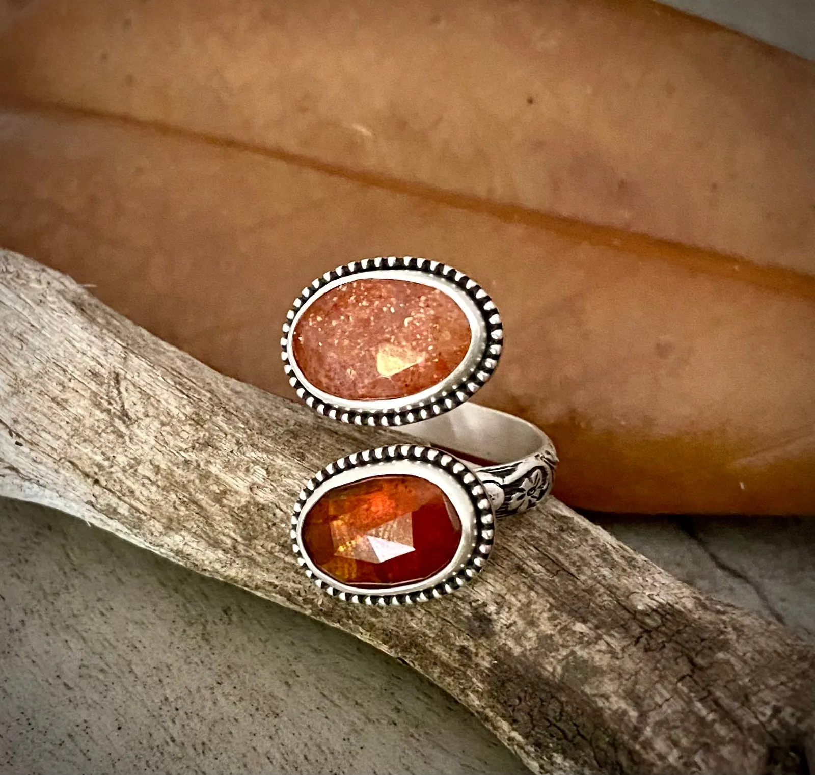 Orange Kyanite & Sunstone Wrap Ring