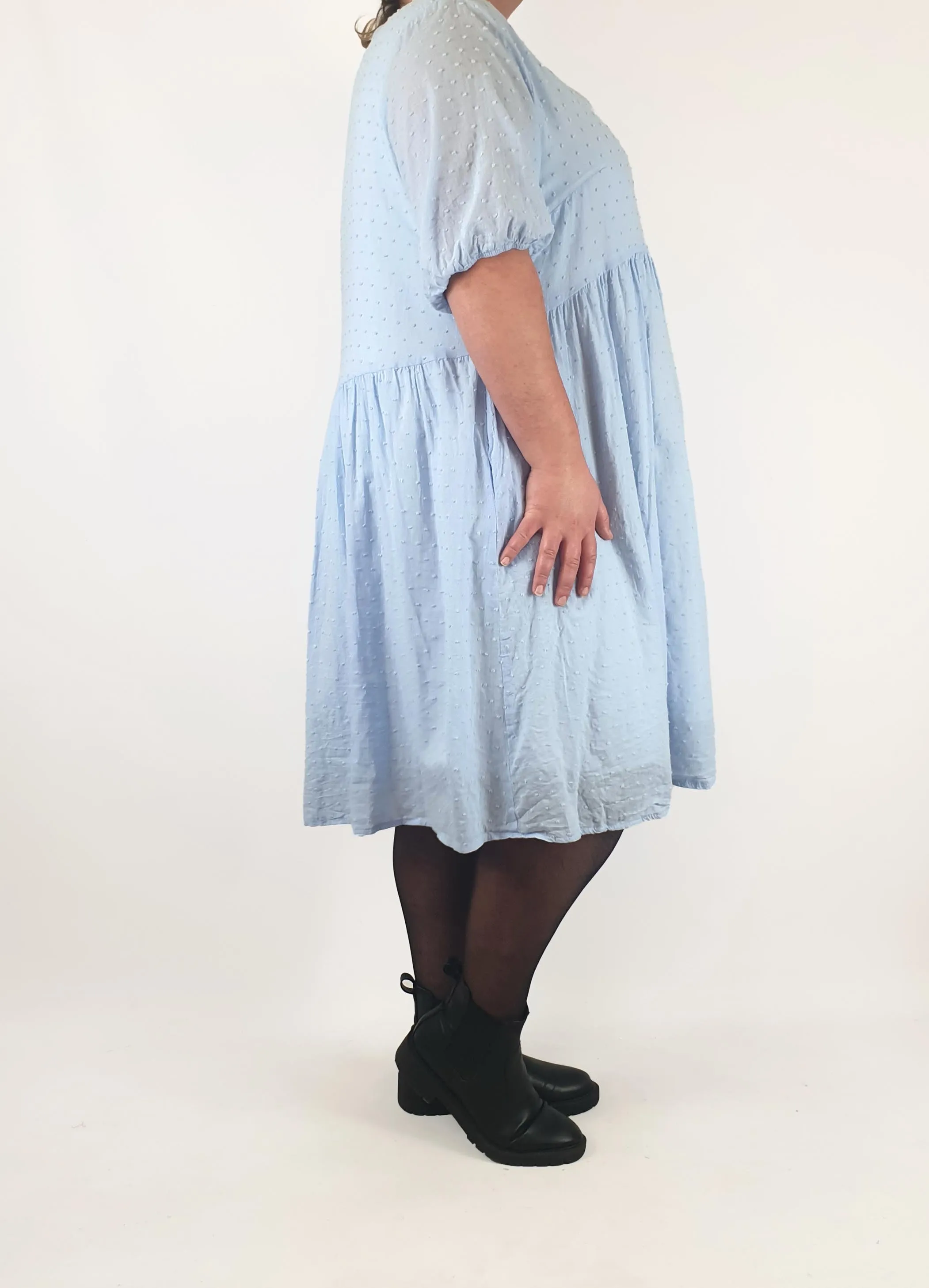 Orange Sherbert blue textured half sleeve dress size 20