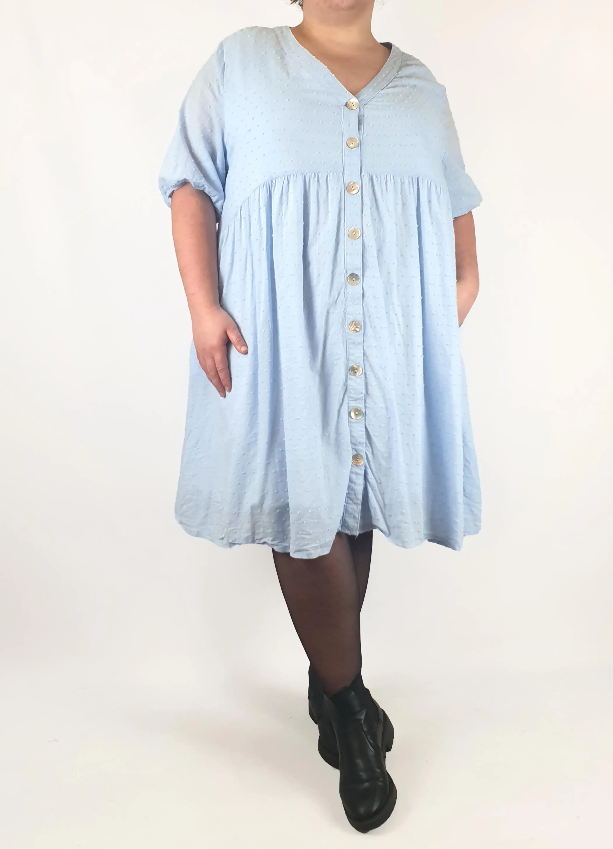 Orange Sherbert blue textured half sleeve dress size 20