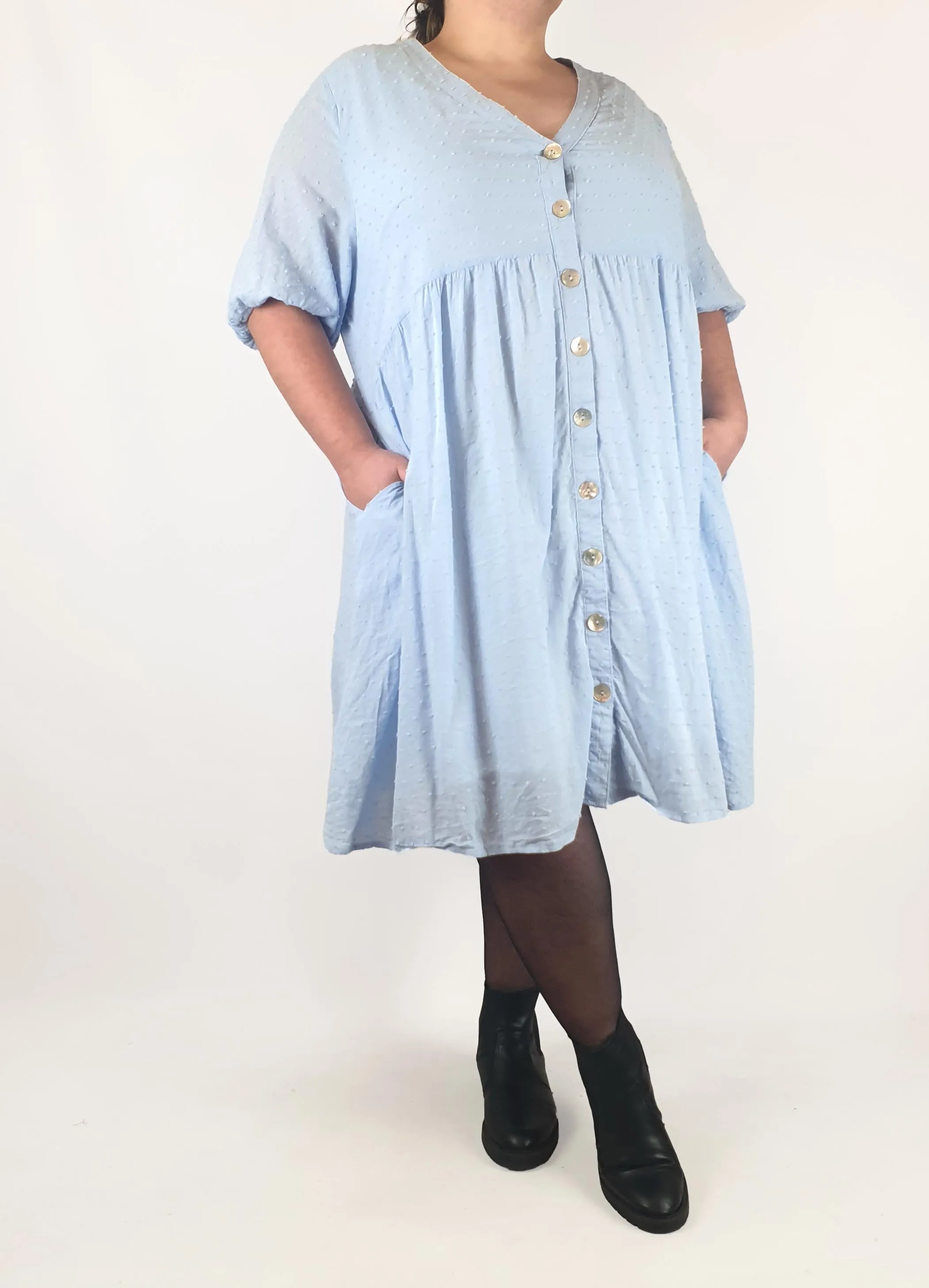 Orange Sherbert blue textured half sleeve dress size 20