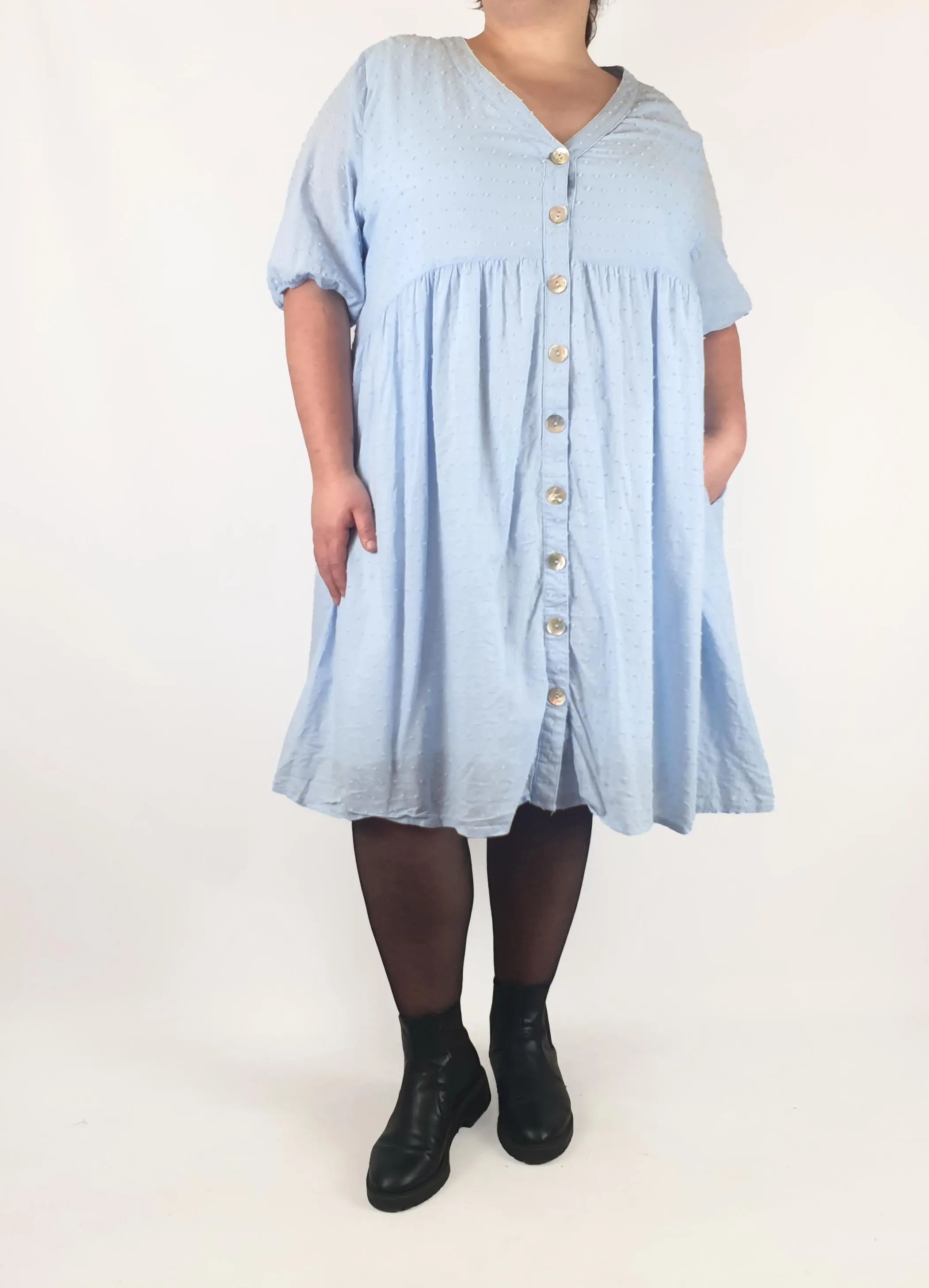 Orange Sherbert blue textured half sleeve dress size 20