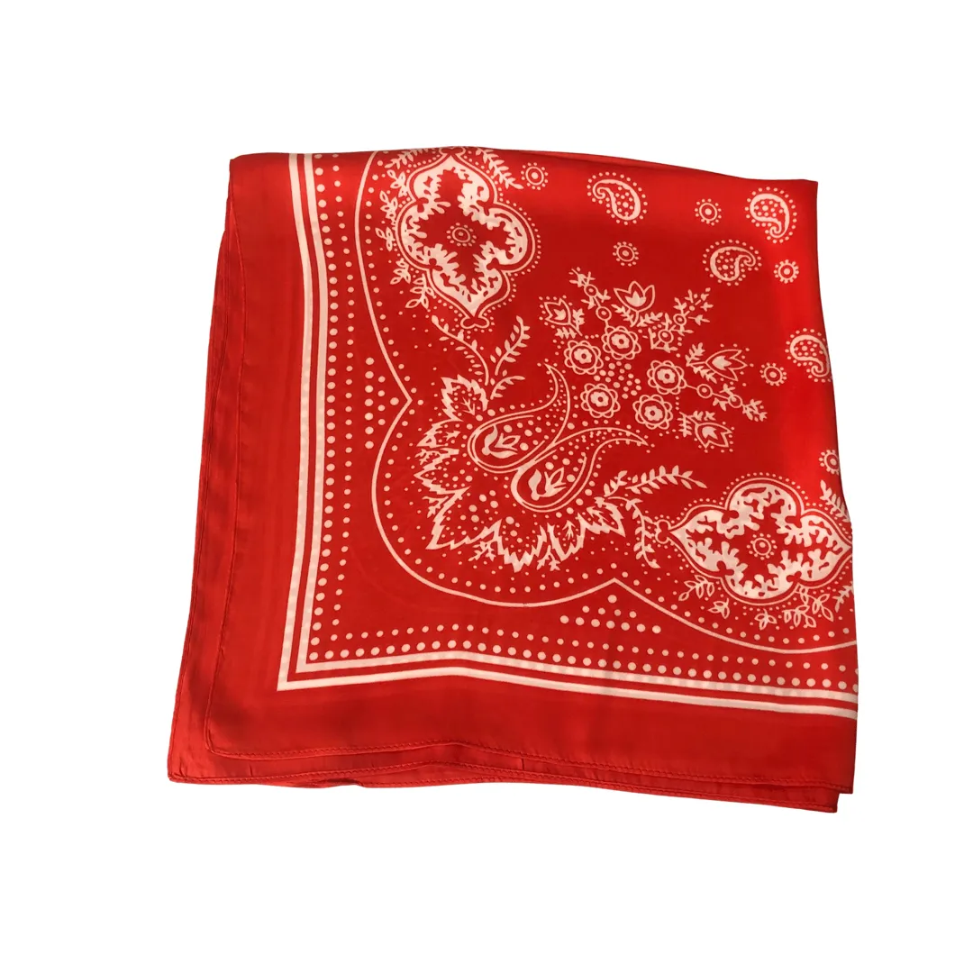 Paisley Necktie Poly Silk Scarf - Motif Tomato Orange