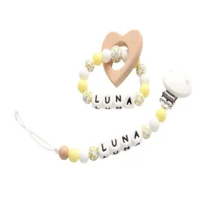 Personalised Floral Dummy clip  & Teething ring Gift set