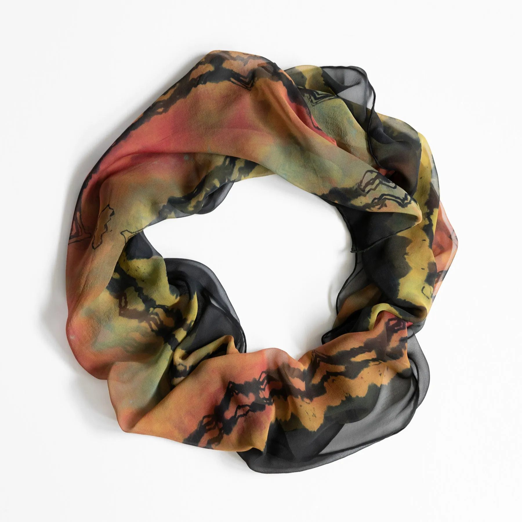 Pink and Green Silk Chiffon Scarf
