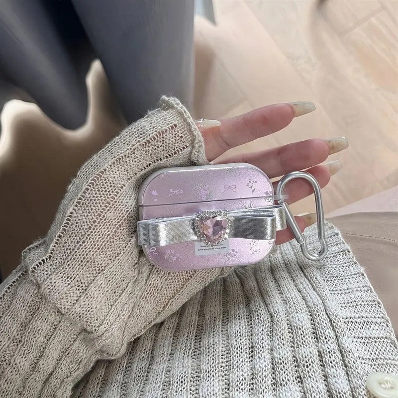 Pink Bowknot Heart AirPods Earphone Case With Accessories