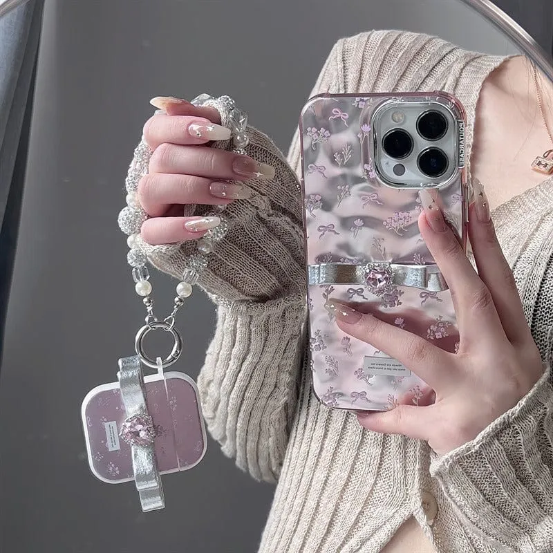 Pink Bowknot Heart AirPods Earphone Case With Accessories
