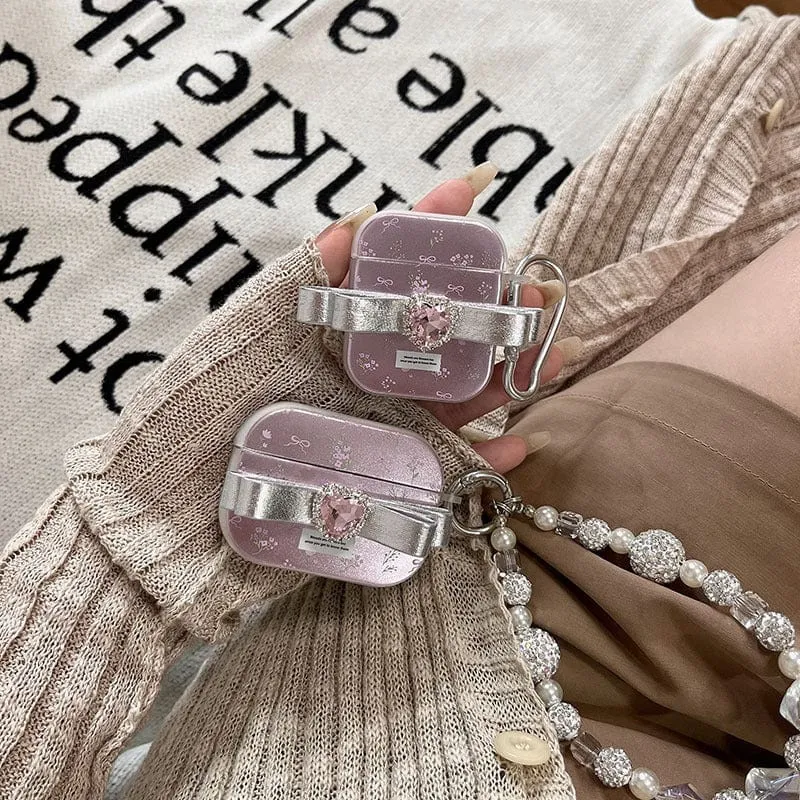 Pink Bowknot Heart AirPods Earphone Case With Accessories