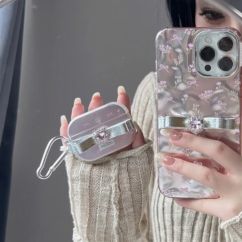 Pink Bowknot Heart AirPods Earphone Case With Accessories