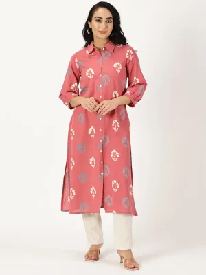 Pink Floral Print Shirt Kurta