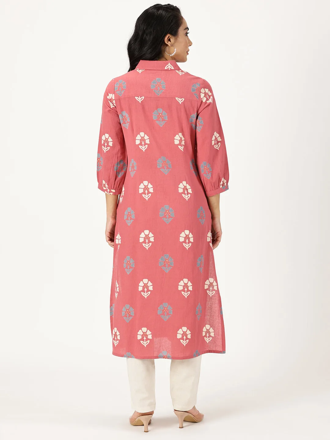 Pink Floral Print Shirt Kurta