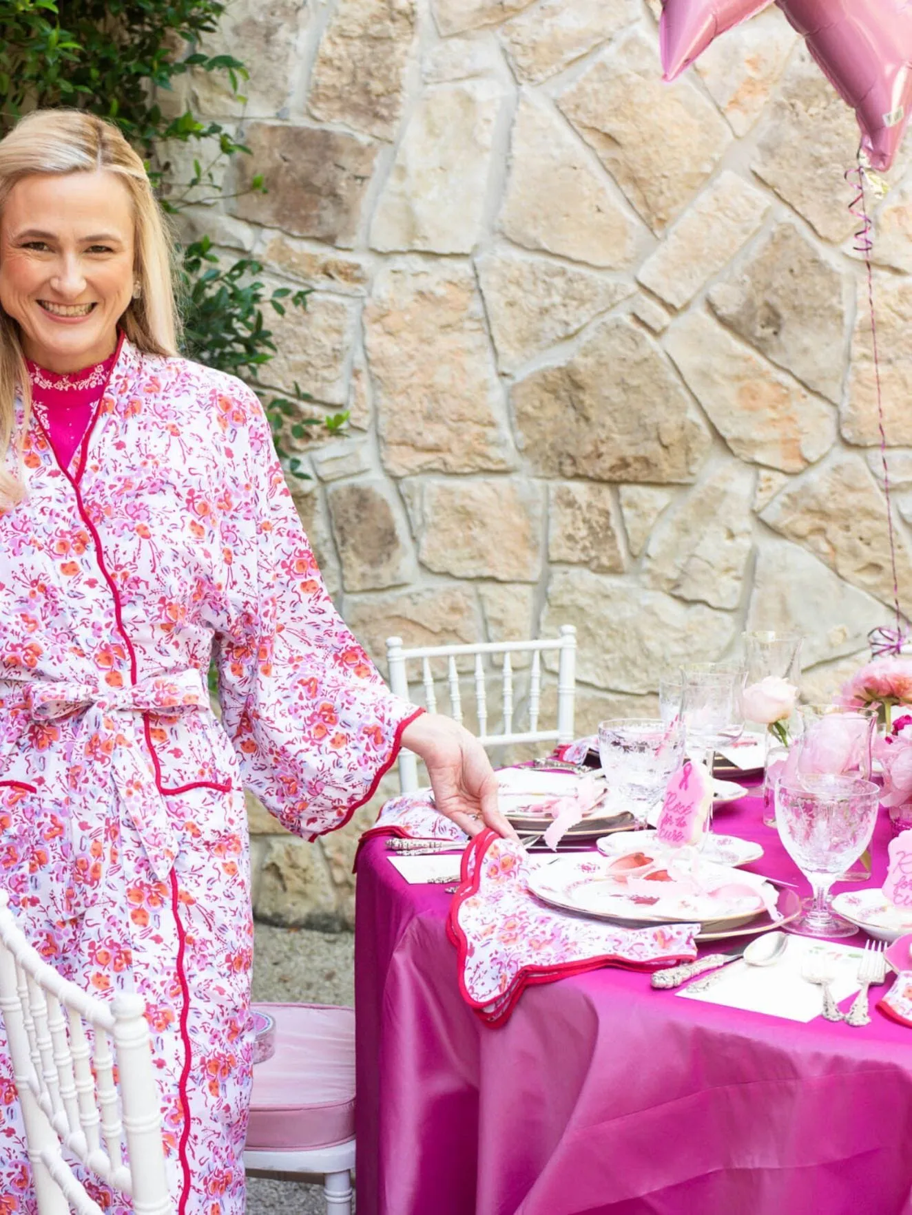 Pink Floral Scalloped Placemat and Napkin (Set of 4)