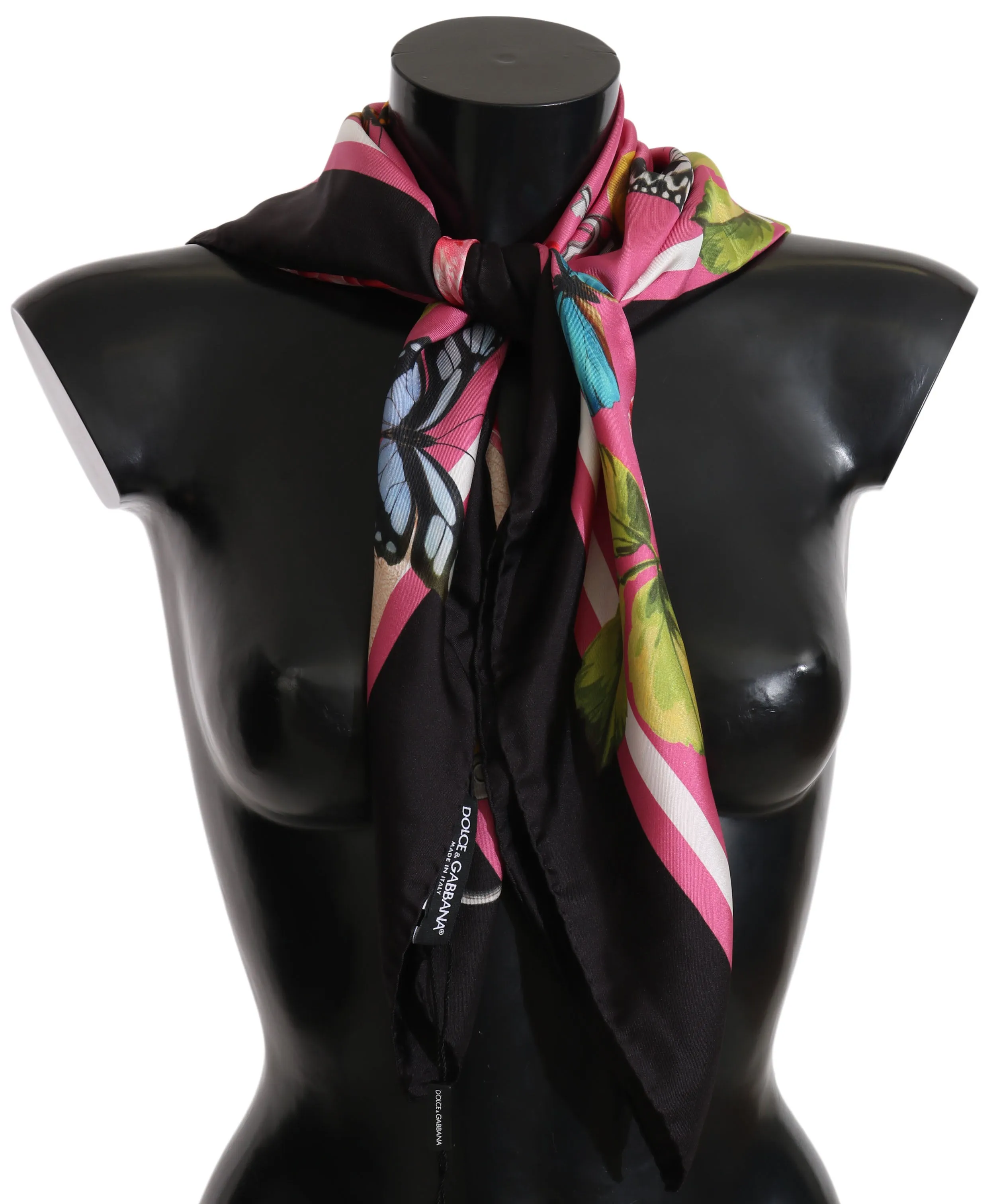 Pink Silk Floral Butterfly Shawl Scarf