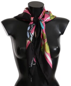 Pink Silk Floral Butterfly Shawl Scarf