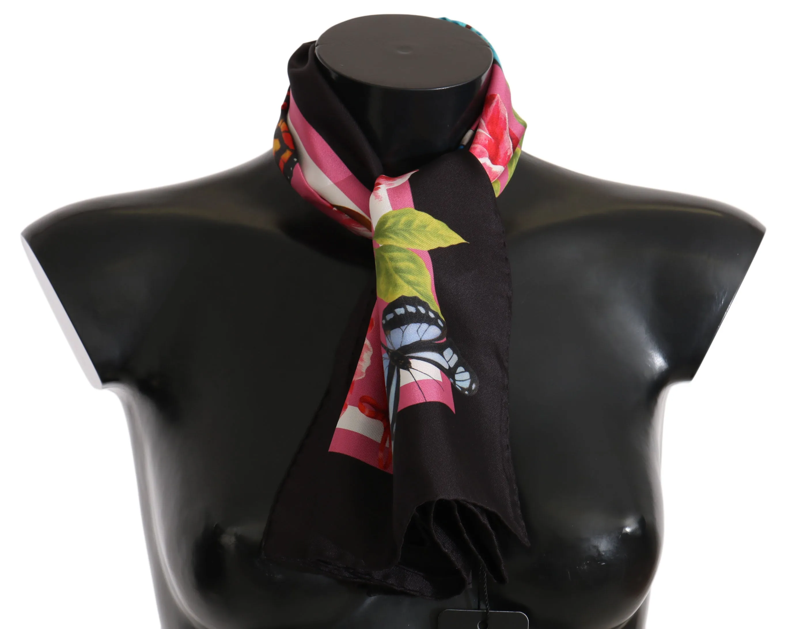 Pink Silk Floral Butterfly Shawl Scarf