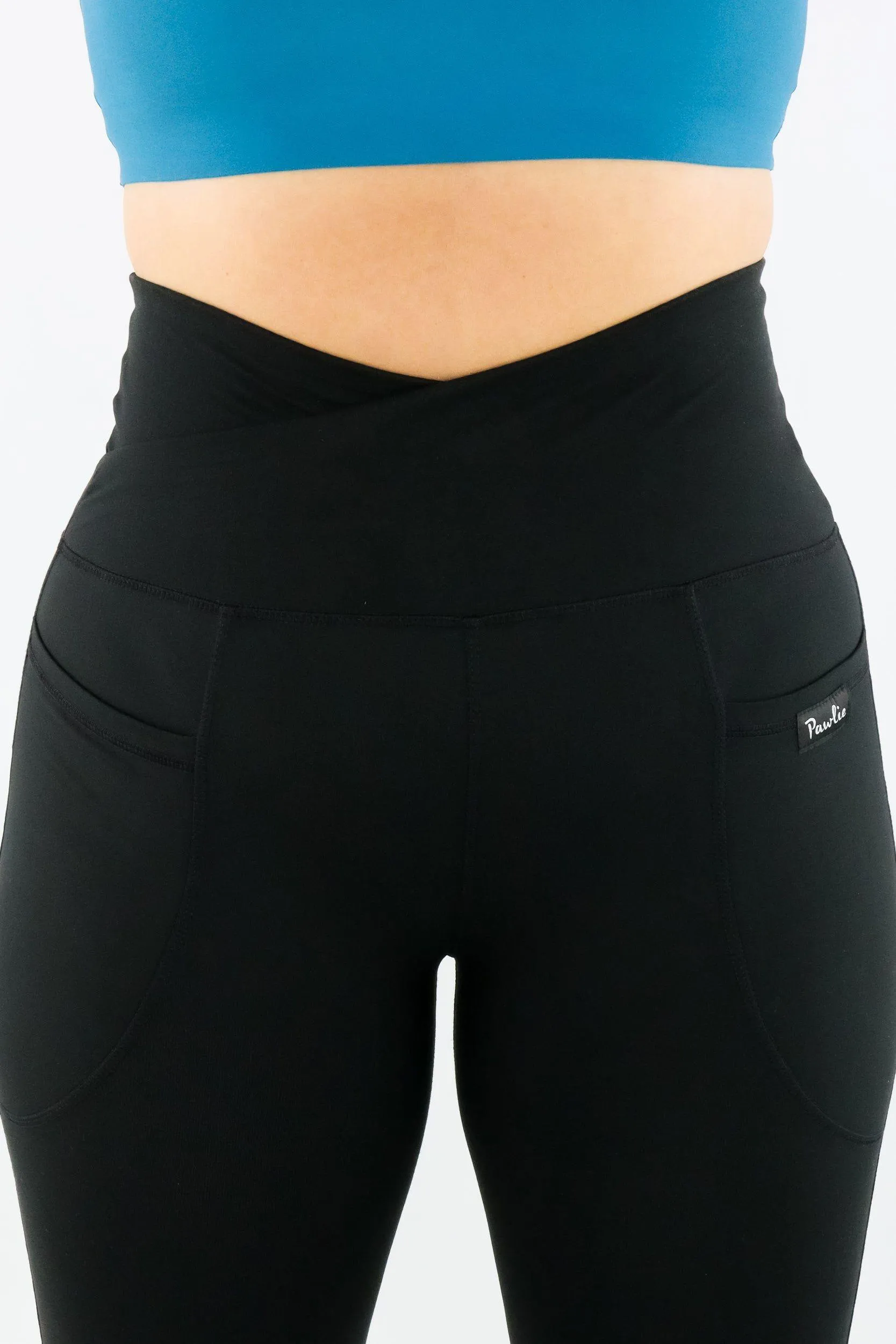 Plain Black - Long Flarey Leggings - Leg Pockets