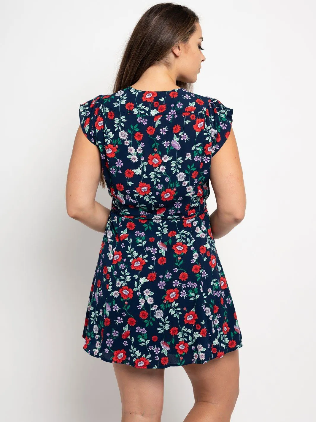 PLUS SIZE FLORAL WRAP MINI DRESS