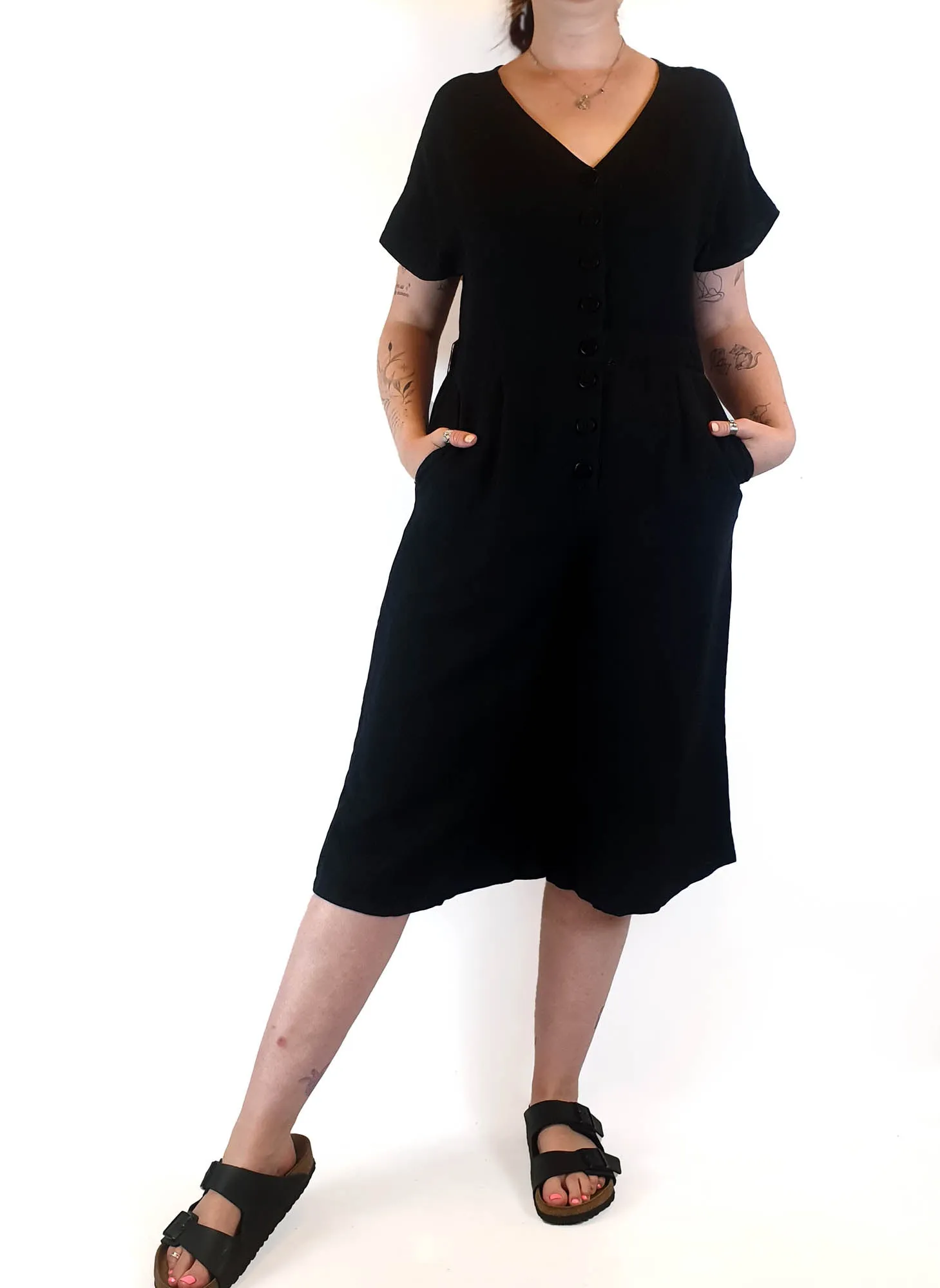 Princess Highway black linen-cotton wide leg jumpsuit size 14 (best fits size 12-small 14)