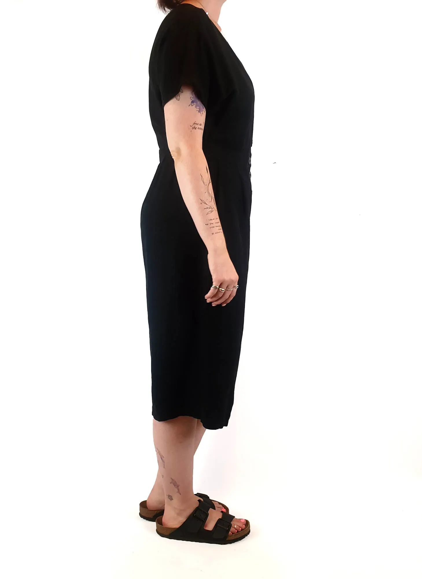 Princess Highway black linen-cotton wide leg jumpsuit size 14 (best fits size 12-small 14)
