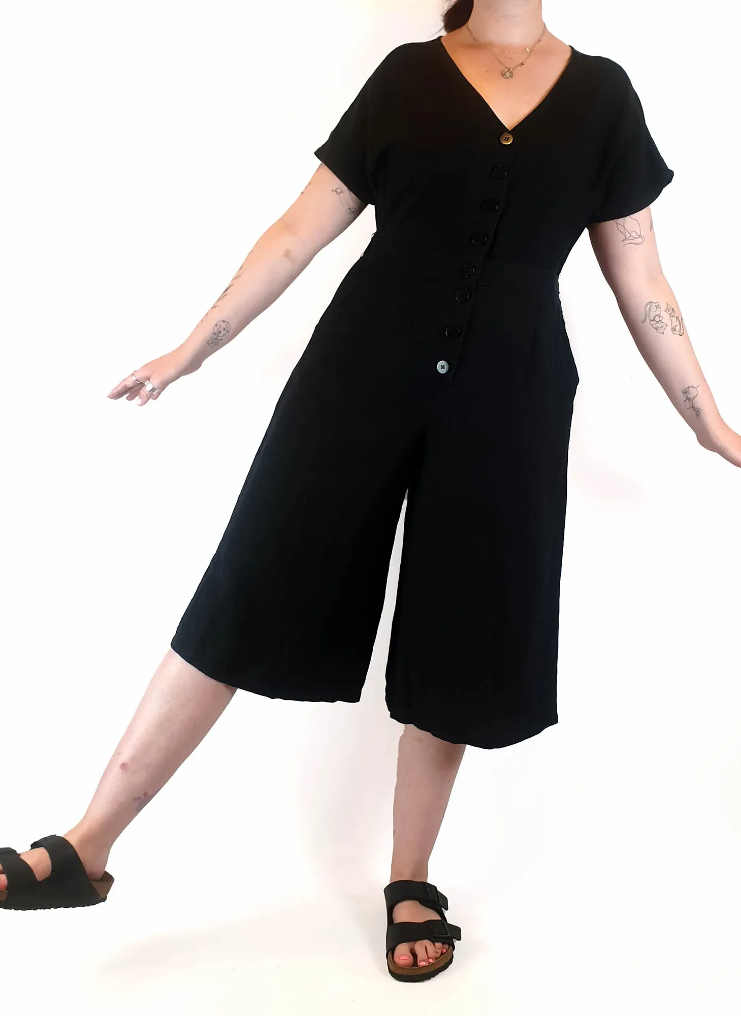 Princess Highway black linen-cotton wide leg jumpsuit size 14 (best fits size 12-small 14)