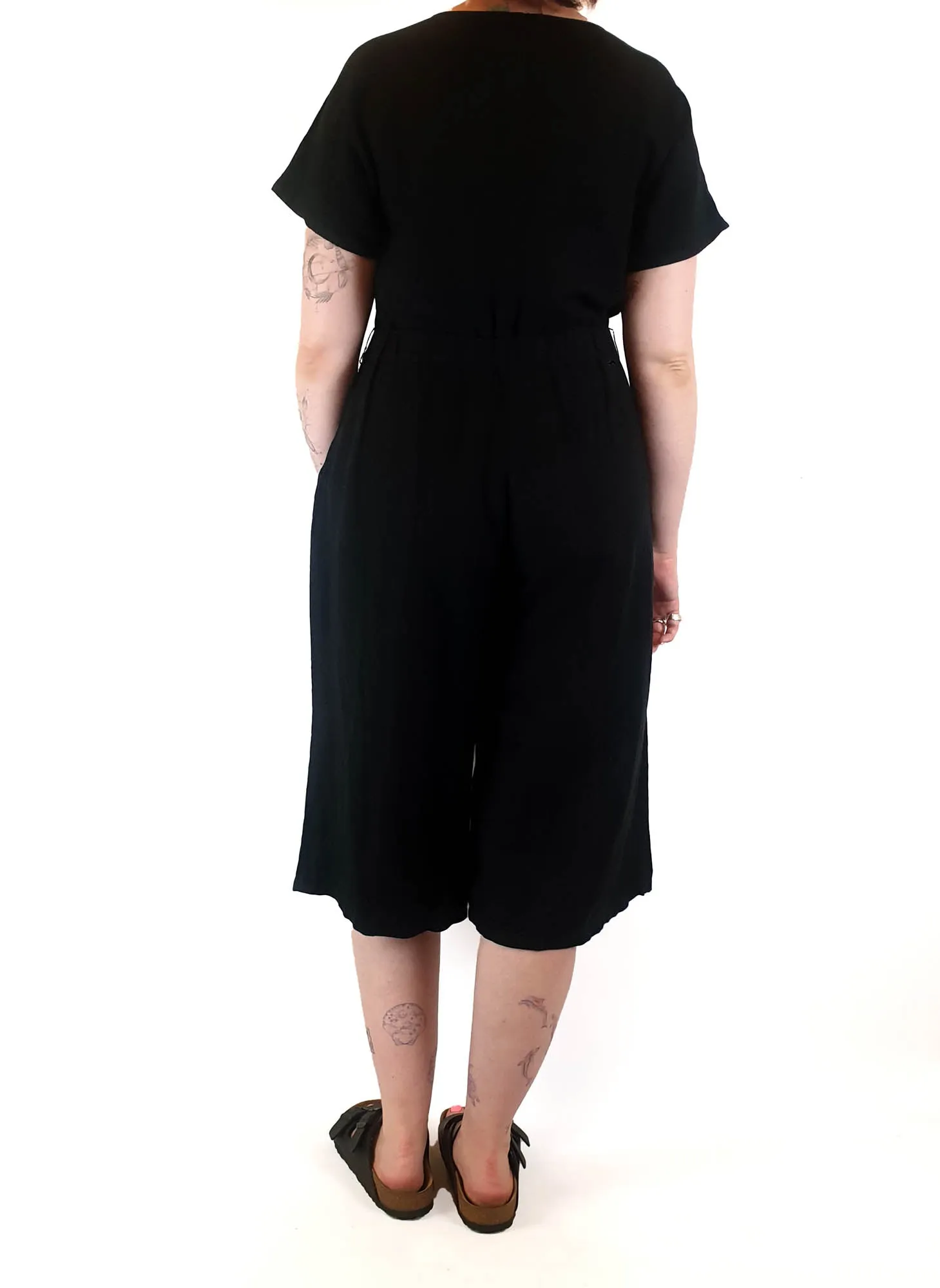 Princess Highway black linen-cotton wide leg jumpsuit size 14 (best fits size 12-small 14)