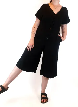 Princess Highway black linen-cotton wide leg jumpsuit size 14 (best fits size 12-small 14)