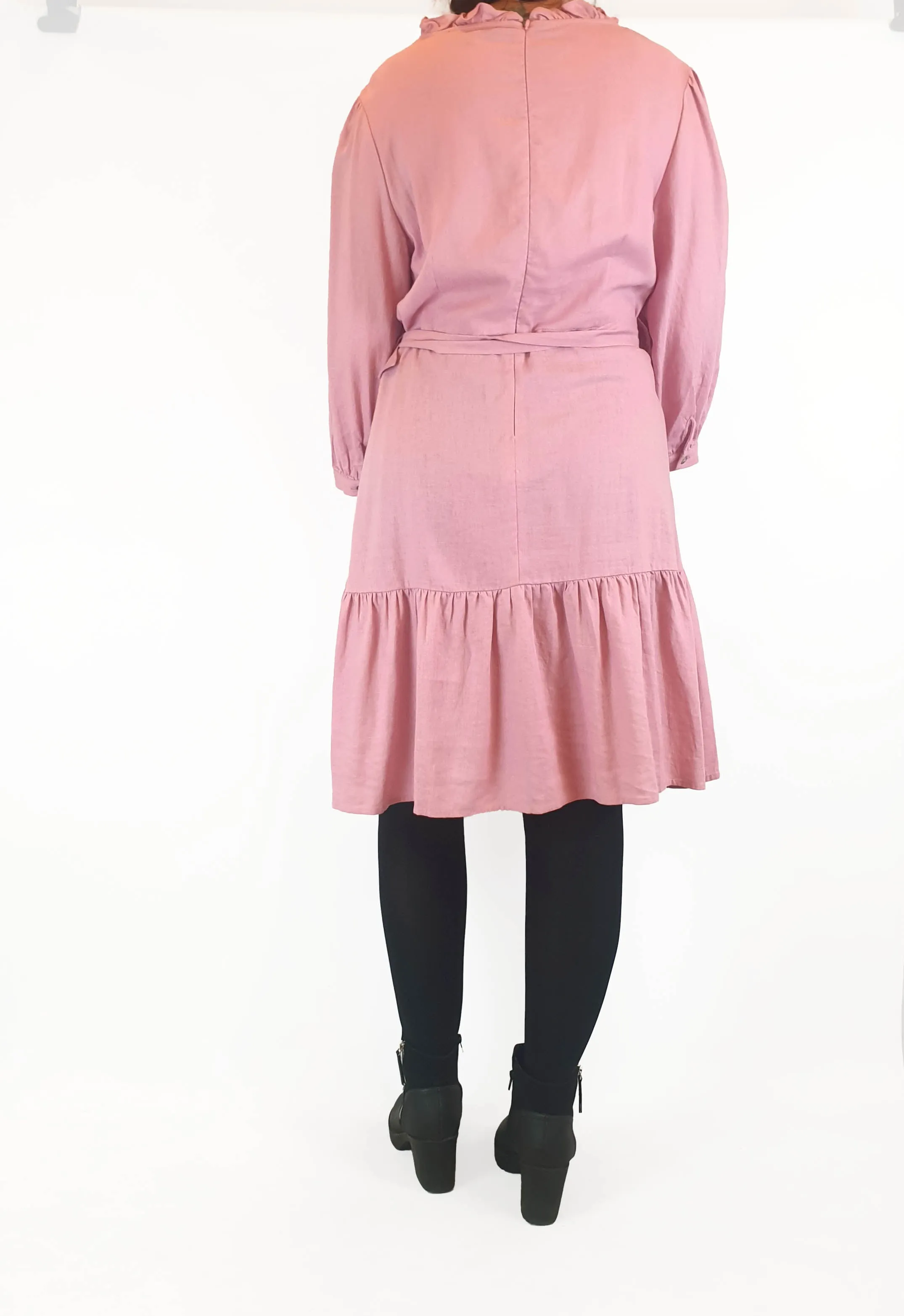 Princess Highway pink linen mix long sleeve dress size 14 (best fits size 12)