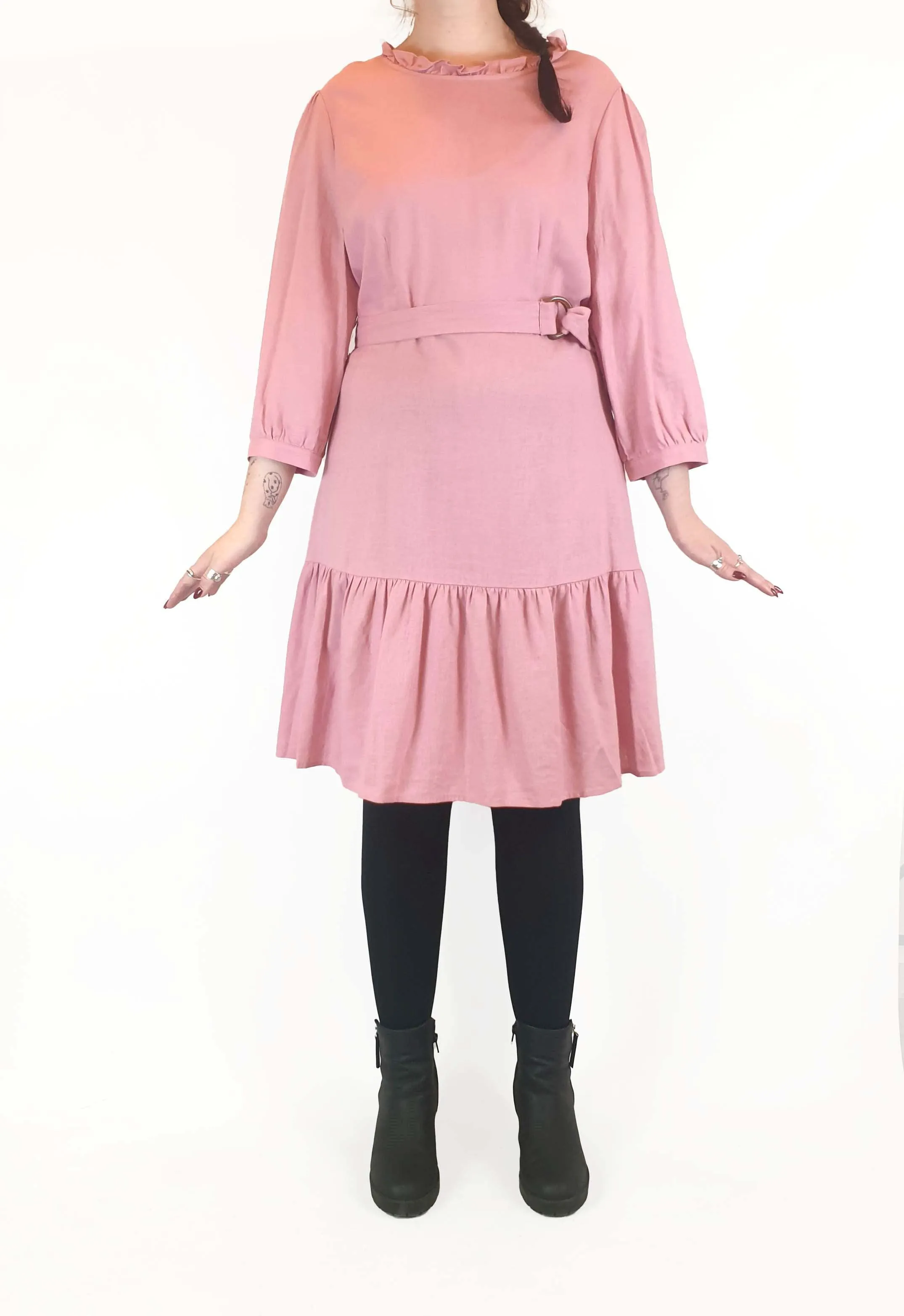 Princess Highway pink linen mix long sleeve dress size 14 (best fits size 12)