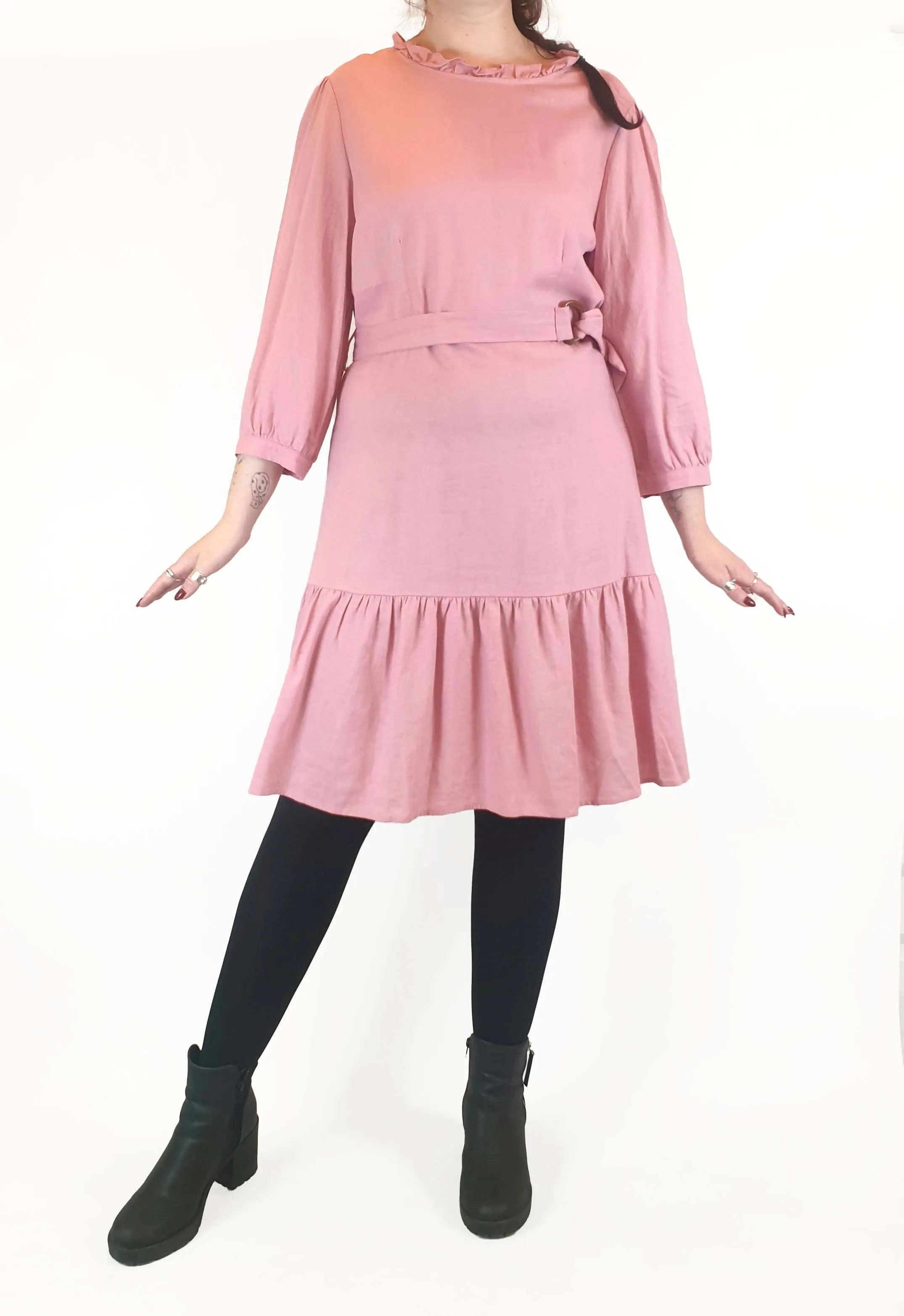 Princess Highway pink linen mix long sleeve dress size 14 (best fits size 12)
