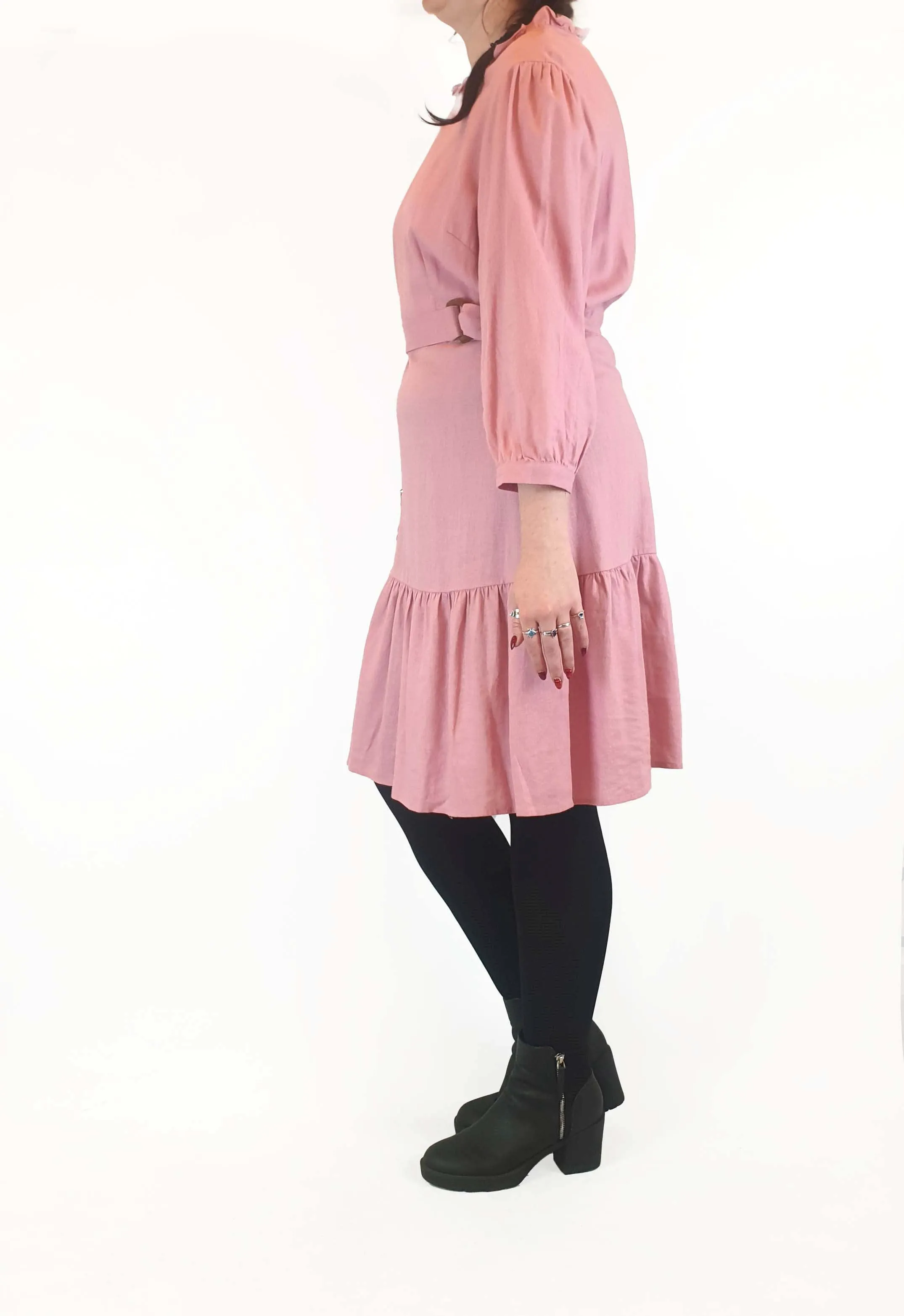 Princess Highway pink linen mix long sleeve dress size 14 (best fits size 12)