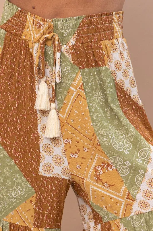 Print Tiered Tassel Tie Pants