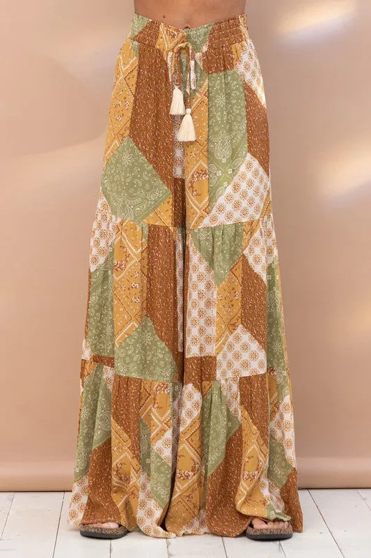 Print Tiered Tassel Tie Pants