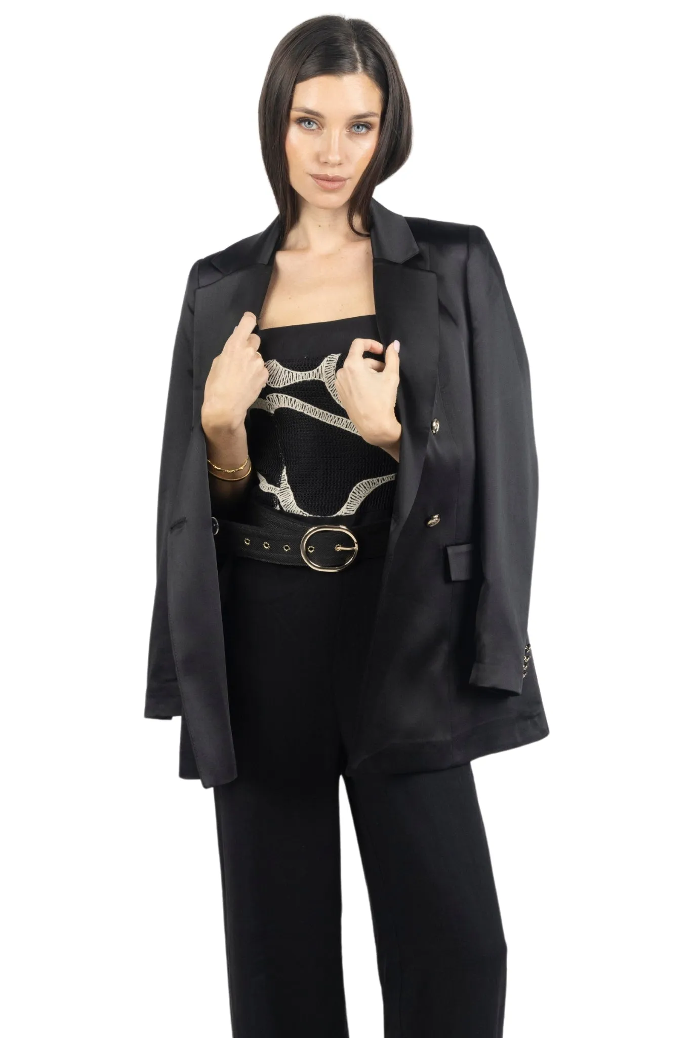 Rachel Printed Belted Linen Jumpsuit In Black