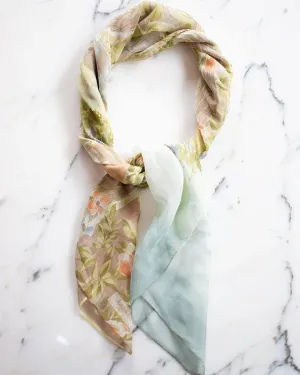 Ralph Lauren Birdhouse and Floral Design 100% Silk Scarf, Garden Scene
