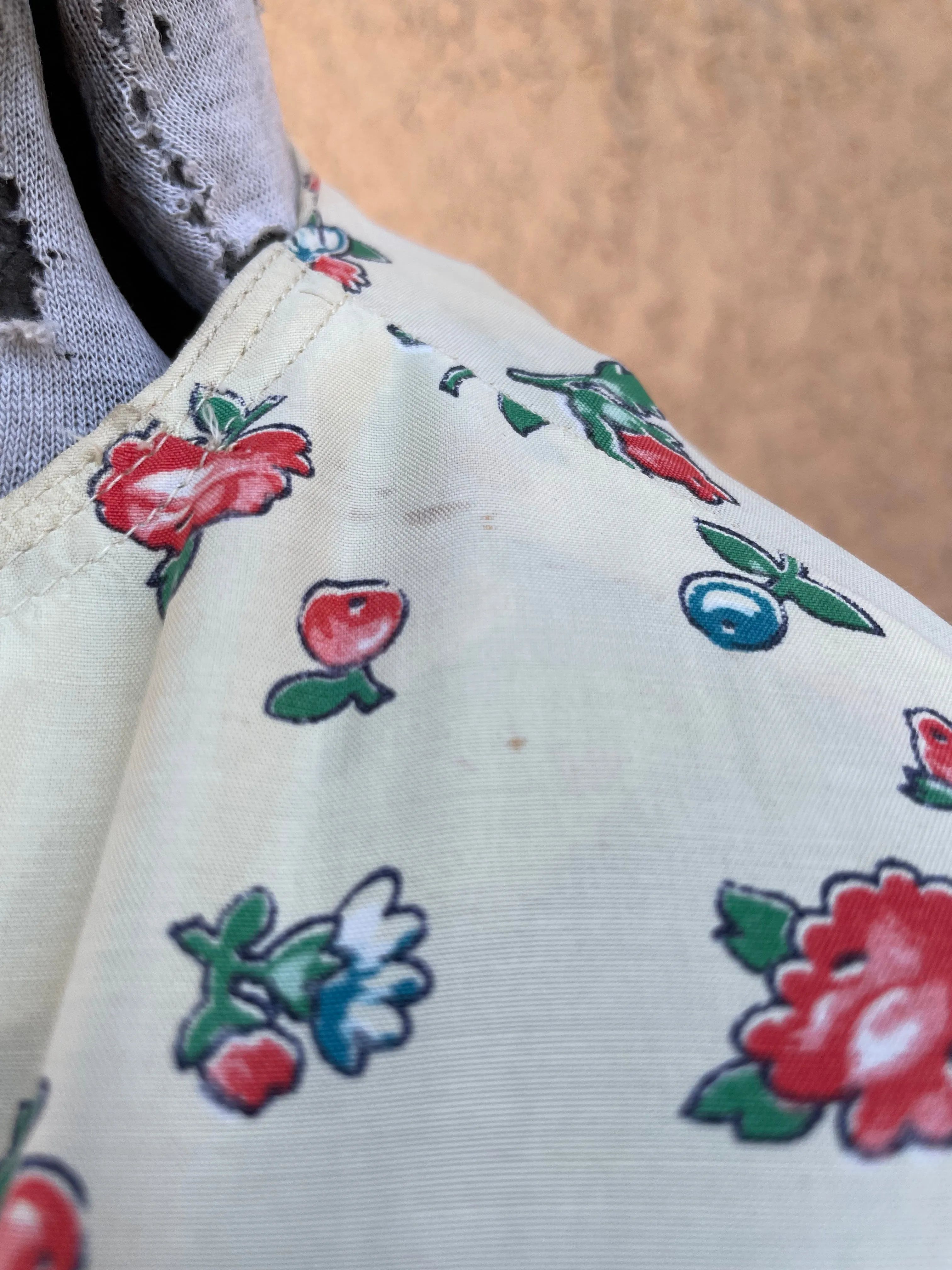 RARE 1940s 'Gay Gibson' Multi Color Chevron Striped Floral Rayon Dress