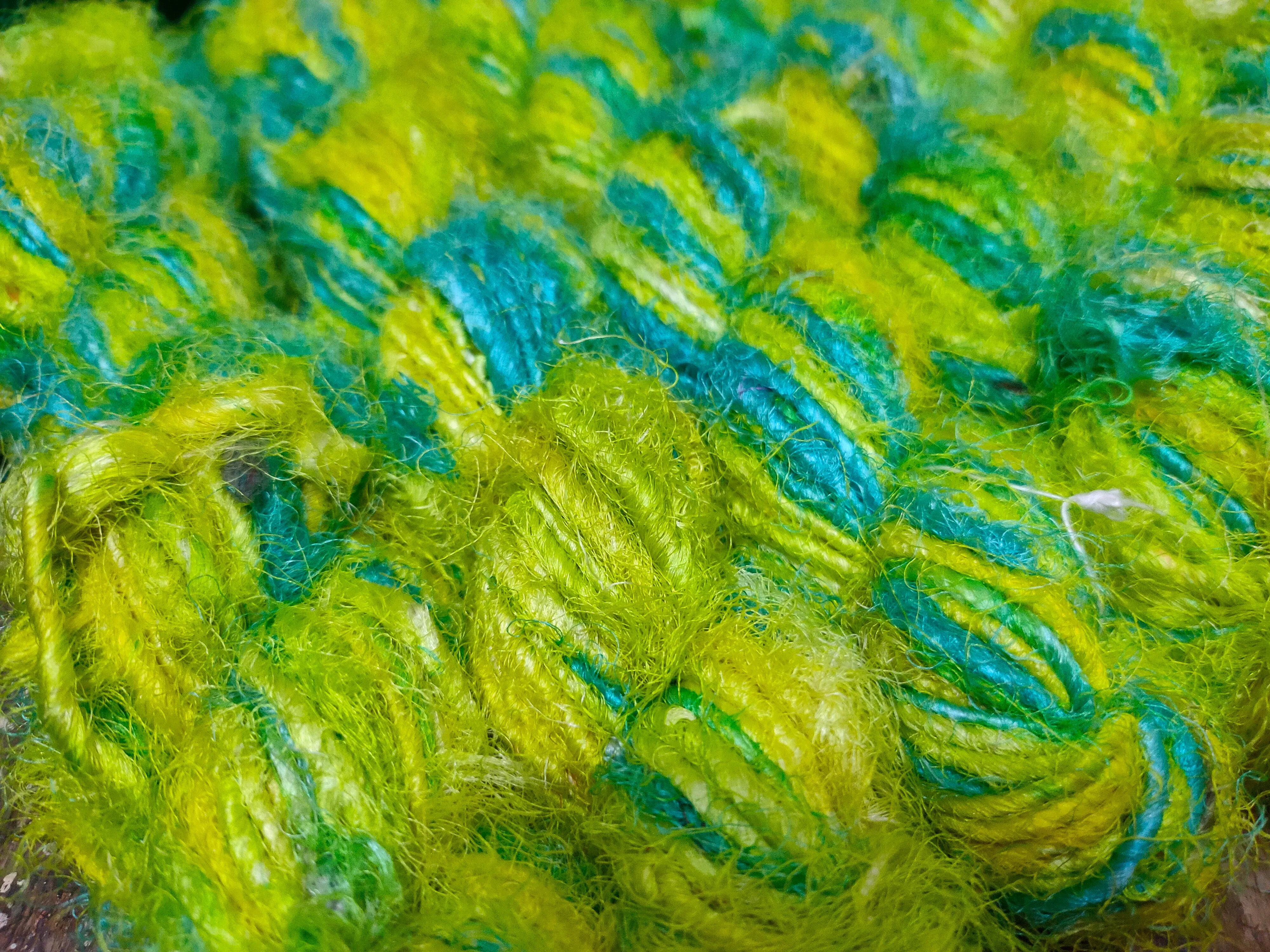 Recycled Sari Silk Yarn - Lemon Blue