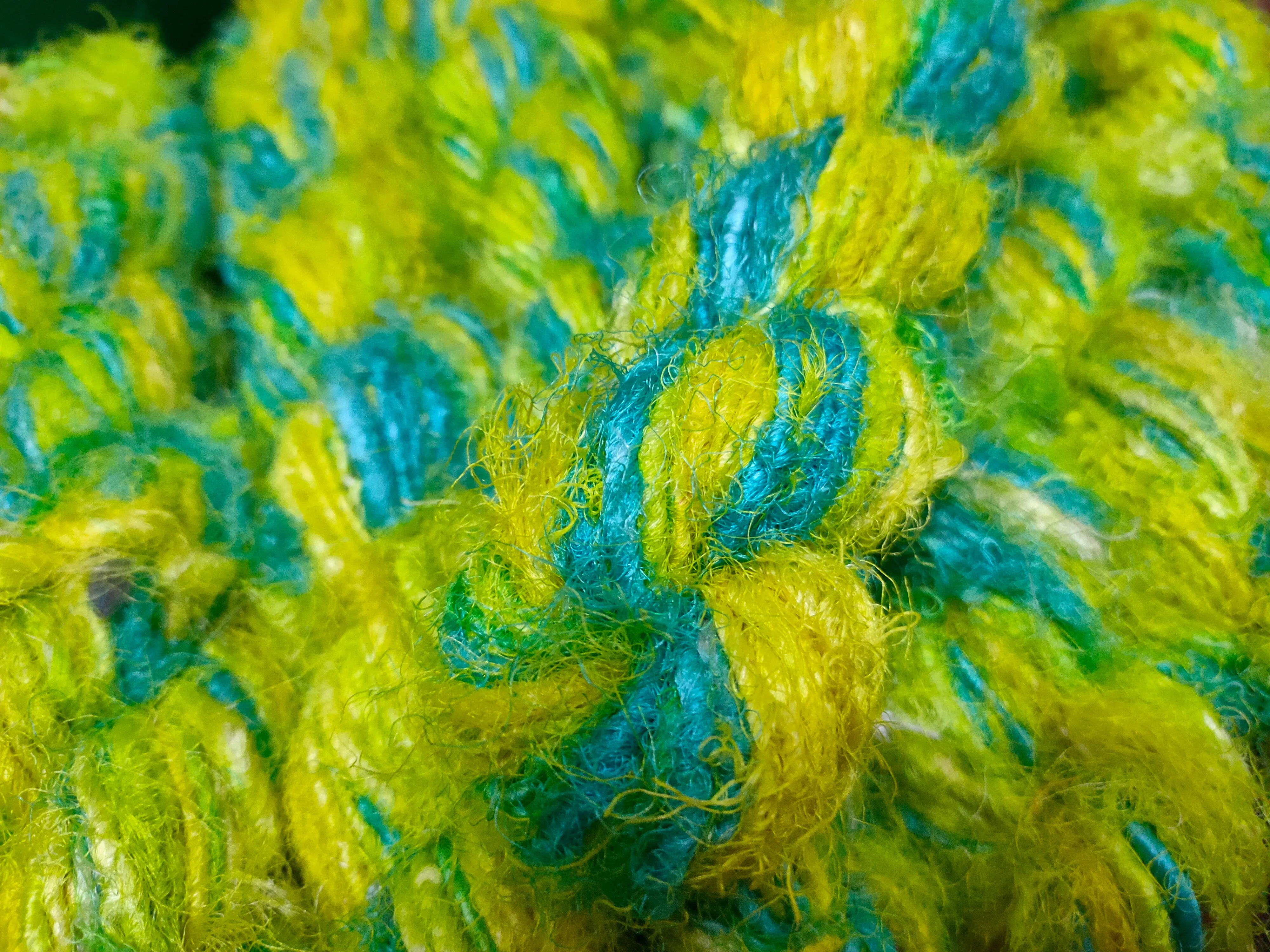 Recycled Sari Silk Yarn - Lemon Blue