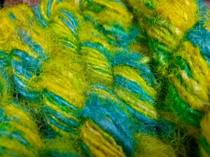 Recycled Sari Silk Yarn - Lemon Blue