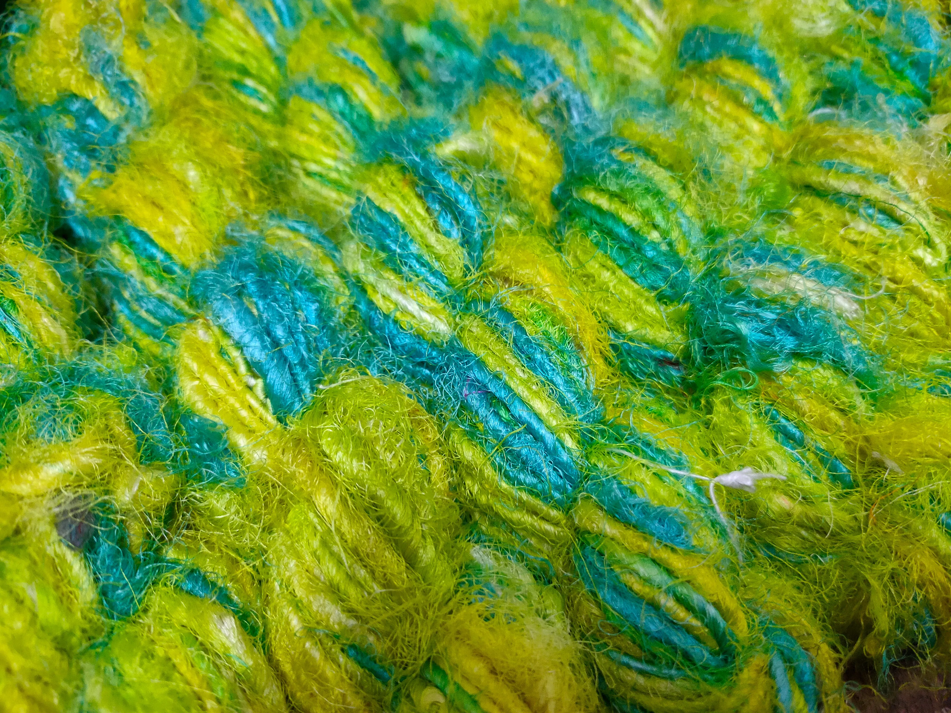 Recycled Sari Silk Yarn - Lemon Blue