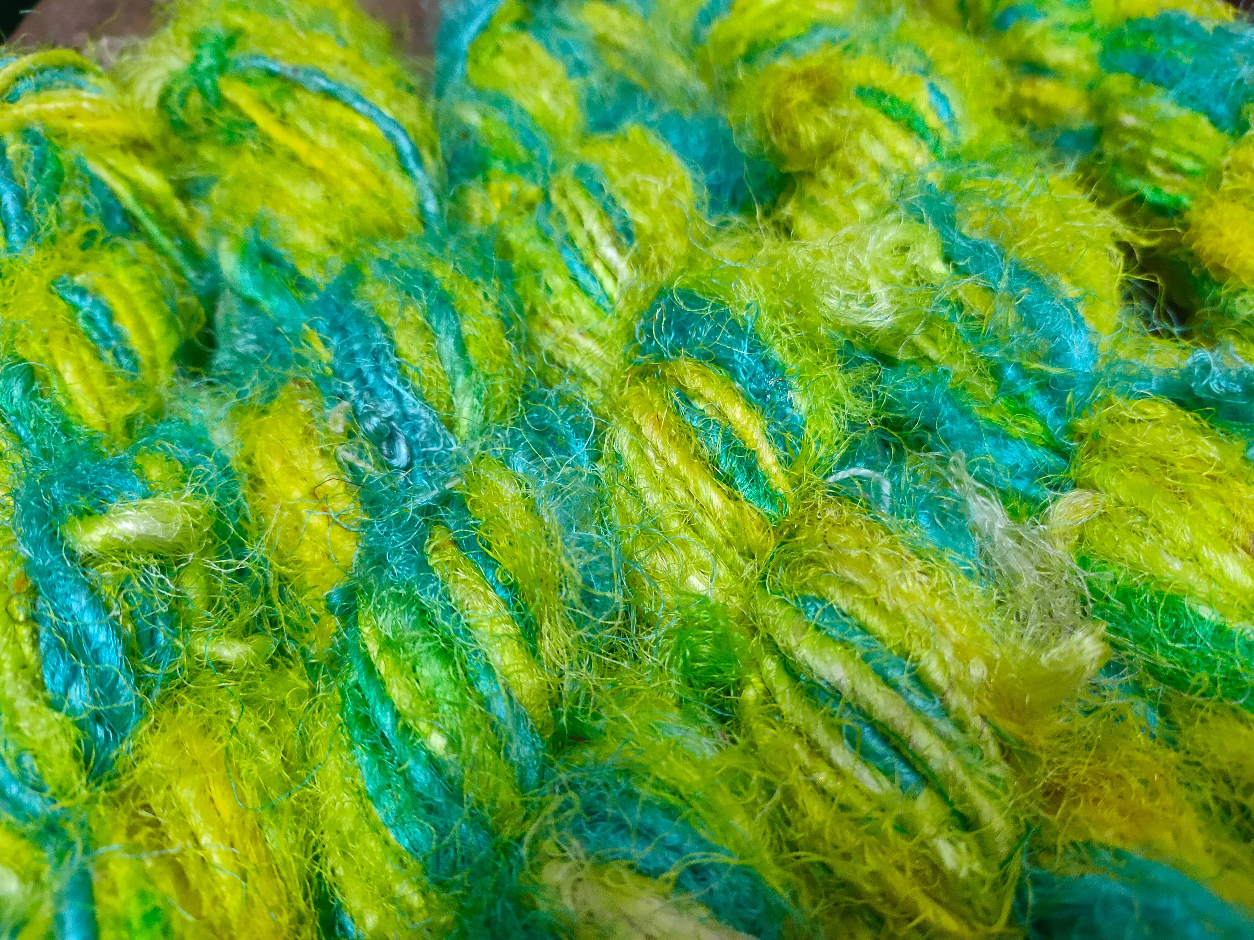 Recycled Sari Silk Yarn - Lemon Blue
