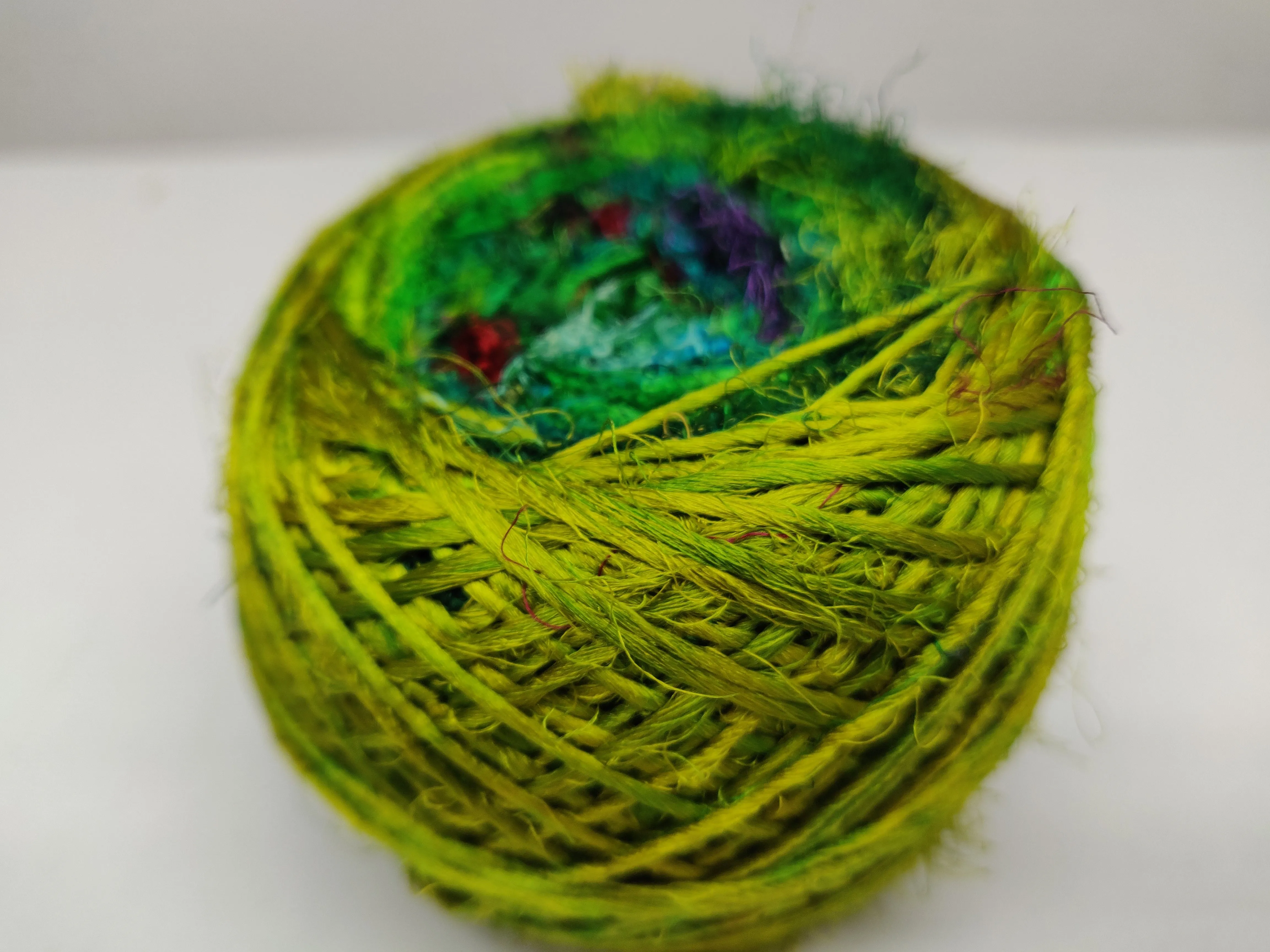 Recycled Sari Silk Yarn Prime Balls Green