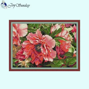 Red Peony DIY Cross Stitch Embroidery Kit