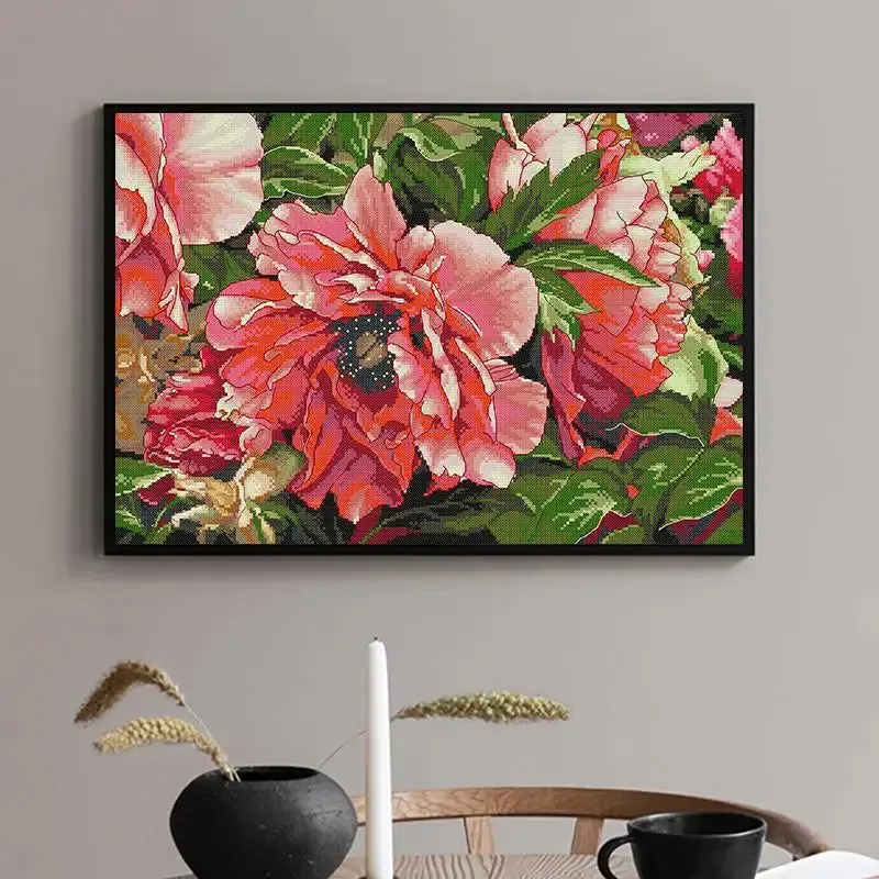 Red Peony DIY Cross Stitch Embroidery Kit